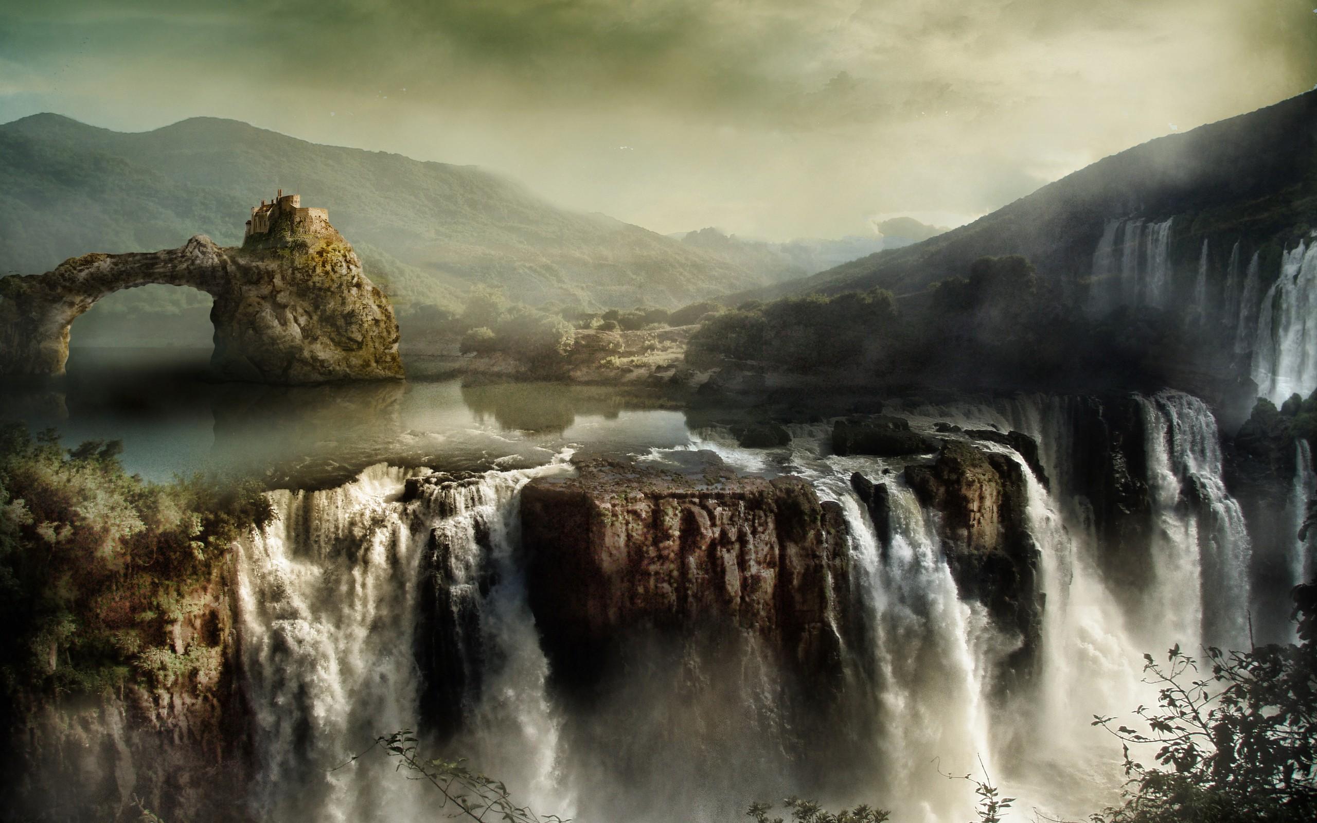 2560x1600 #nature, #water, #landscape, #fantasy art, #waterfall, wallpaper. Mocah HD Wallpaper