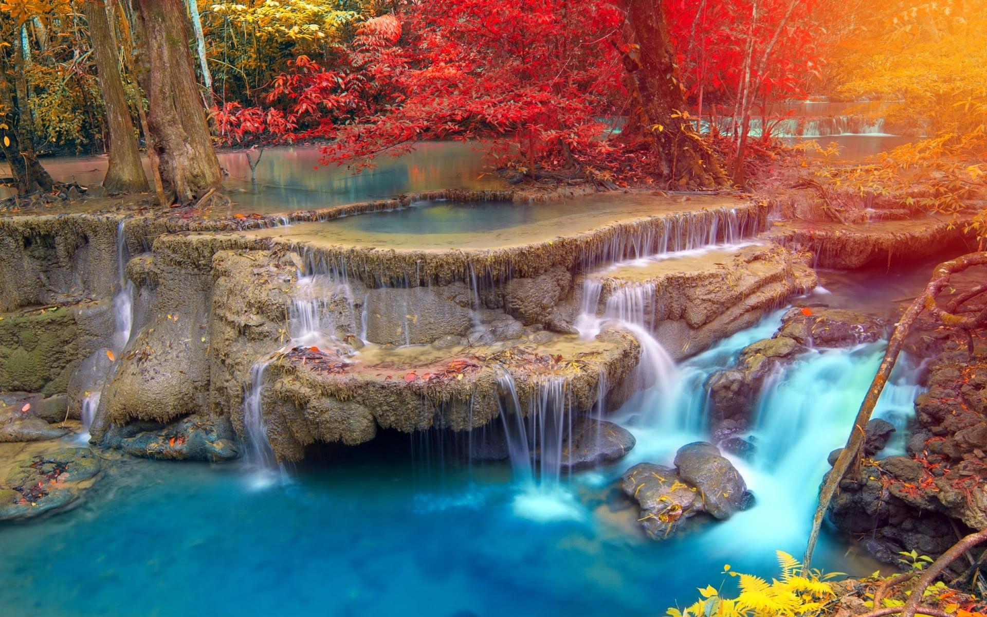 1920x1200 painting of river in forest, waterfalls painting, landscape, nature wallpaper • Wallpaper For You HD Wallpaper For Desktop & Mobile