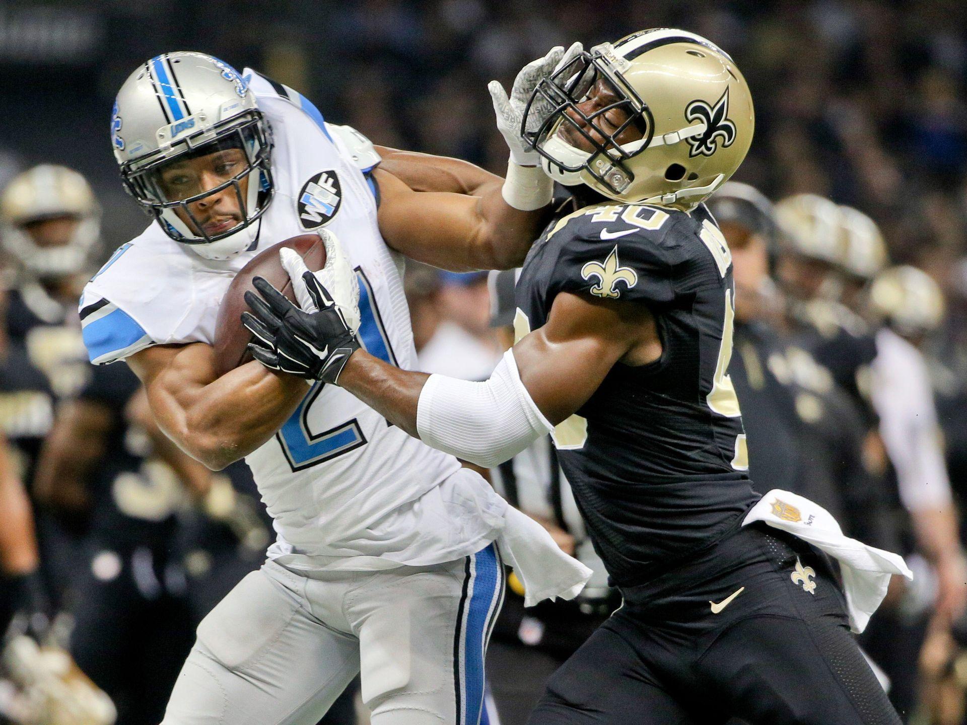 1920x1440 New Orleans Saints cornerback Delvin Breaux, right, tackles Detroit