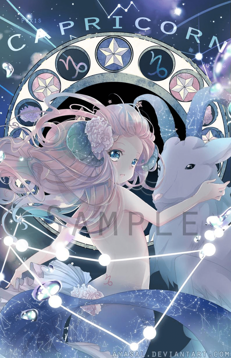 794x1227 Capricorn Zodiacal Constellations Art Print. Etsy. Capricorn art, Anime zodiac, Constellation art