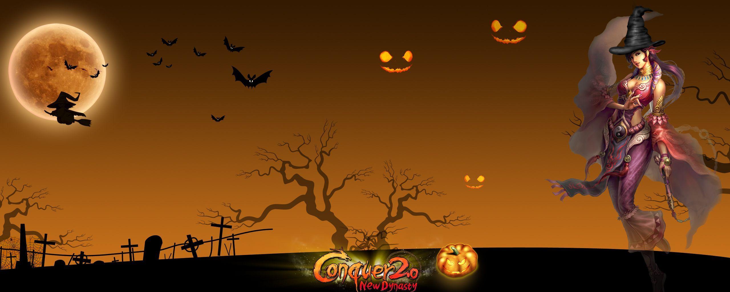Dual Monitor Halloween Desktop Wallpaper