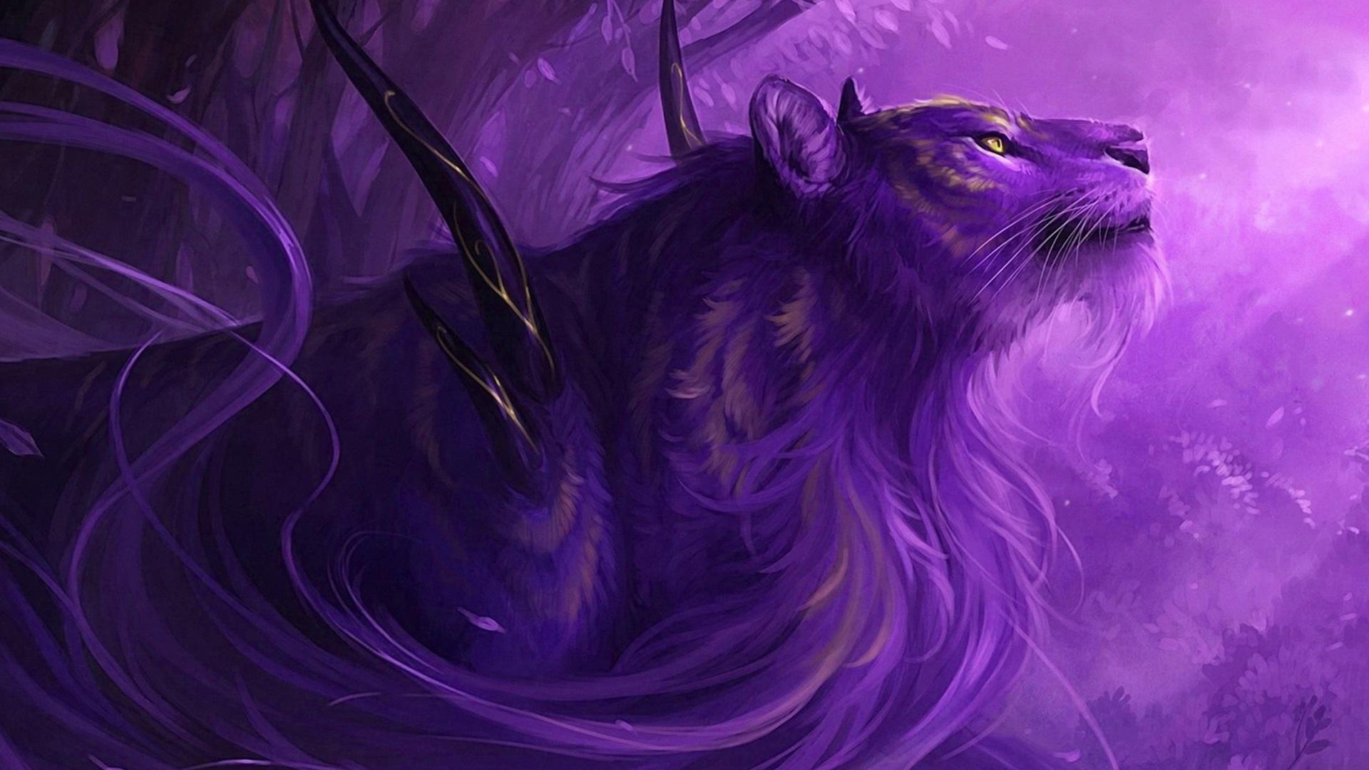1920x1080 Artistic Purple Lion HD Lion Wallpaper