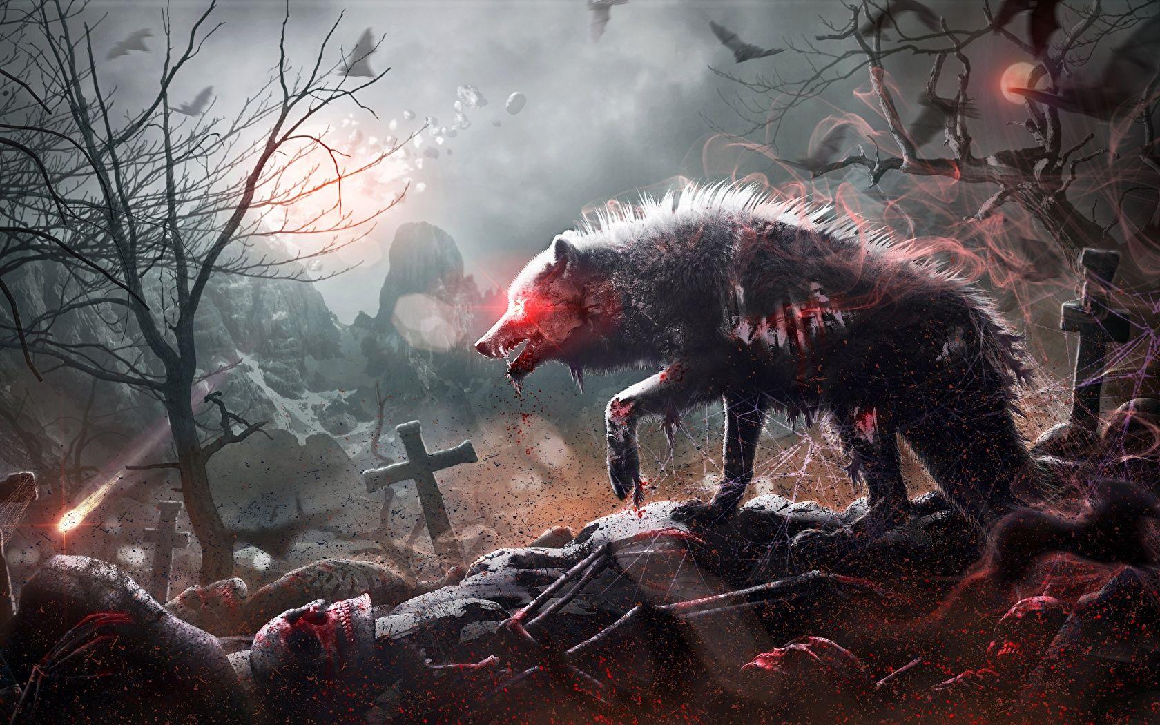 1680x1050 Photos Wolves Graveyard Gothic Fantasy Blood By Mr Ripley 1680x1050