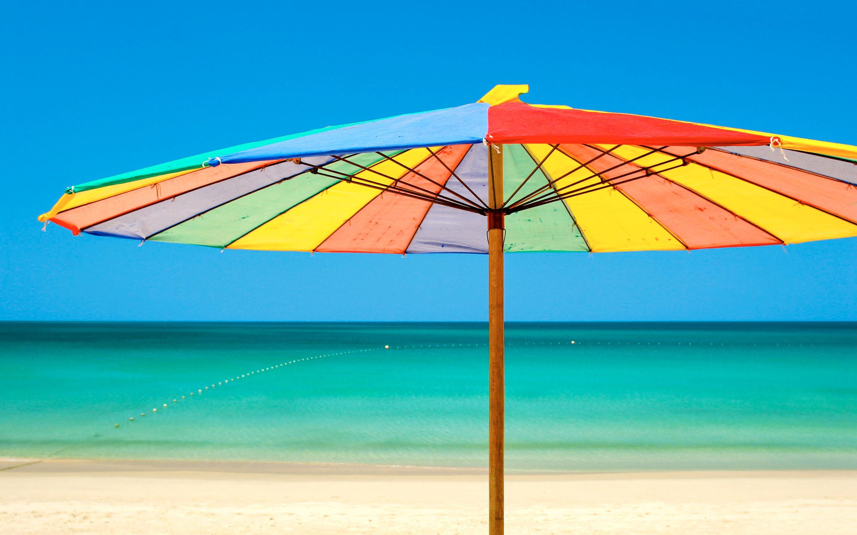 2880x1800 Download wallpaper colorful umbrella, beach, sea, tropical island, summer vacation for desktop with resolution 2880x1800. High Quality HD picture wallpaper