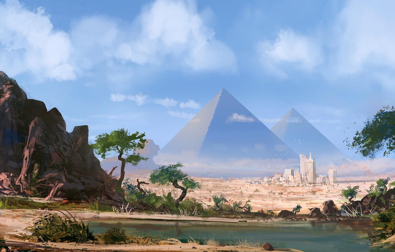 1332x850 Wallpaper Figure, Pyramid, Egypt, Art, Josh Hutchinson, by Josh Hutchinson, The Egyptian pyramids, New Age Pyramids image for desktop, section арт