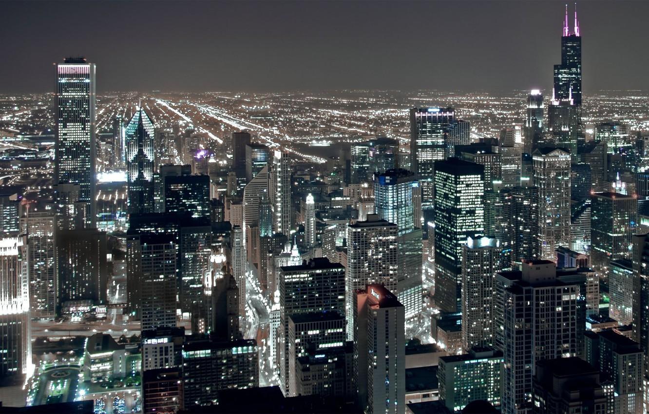 1332x850 Wallpaper night, city, lights, height, skyscrapers, USA, America, Chicago, Chicago, USA image for desktop, section город