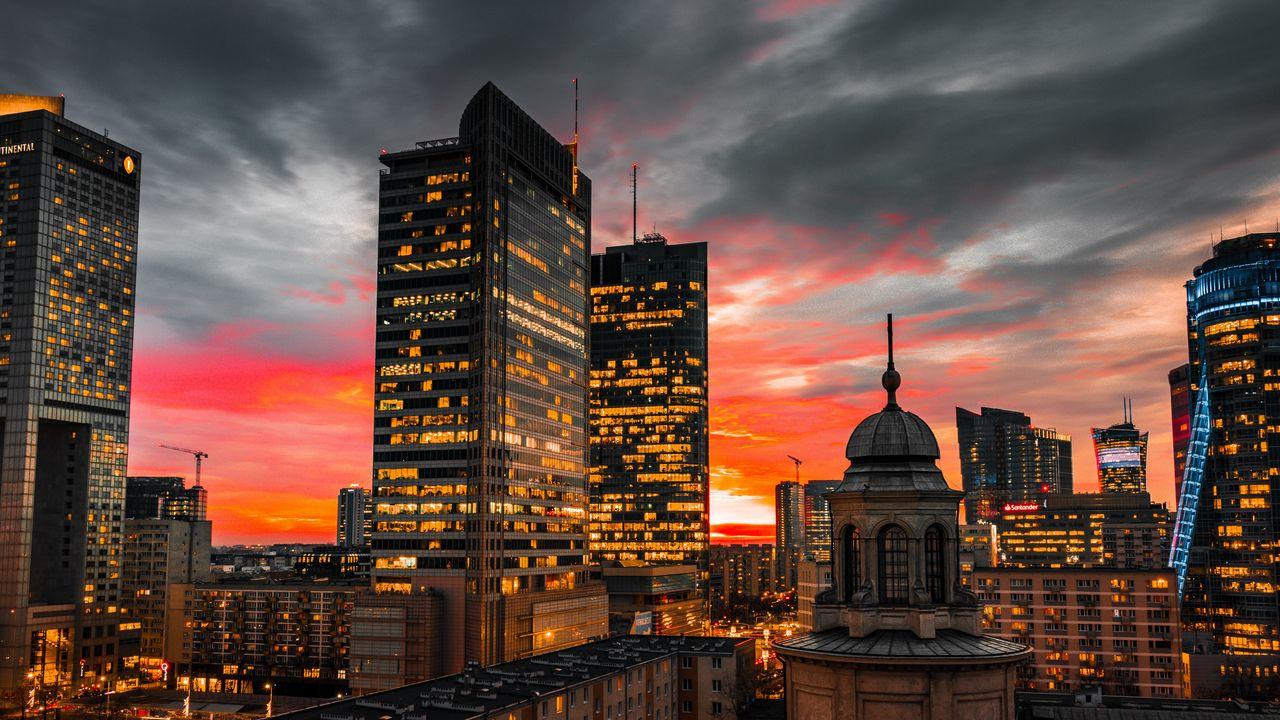 1280x720 Download wallpaper 1280x720 building, skyscraper, night city, lights hd, hdv, 720p HD background