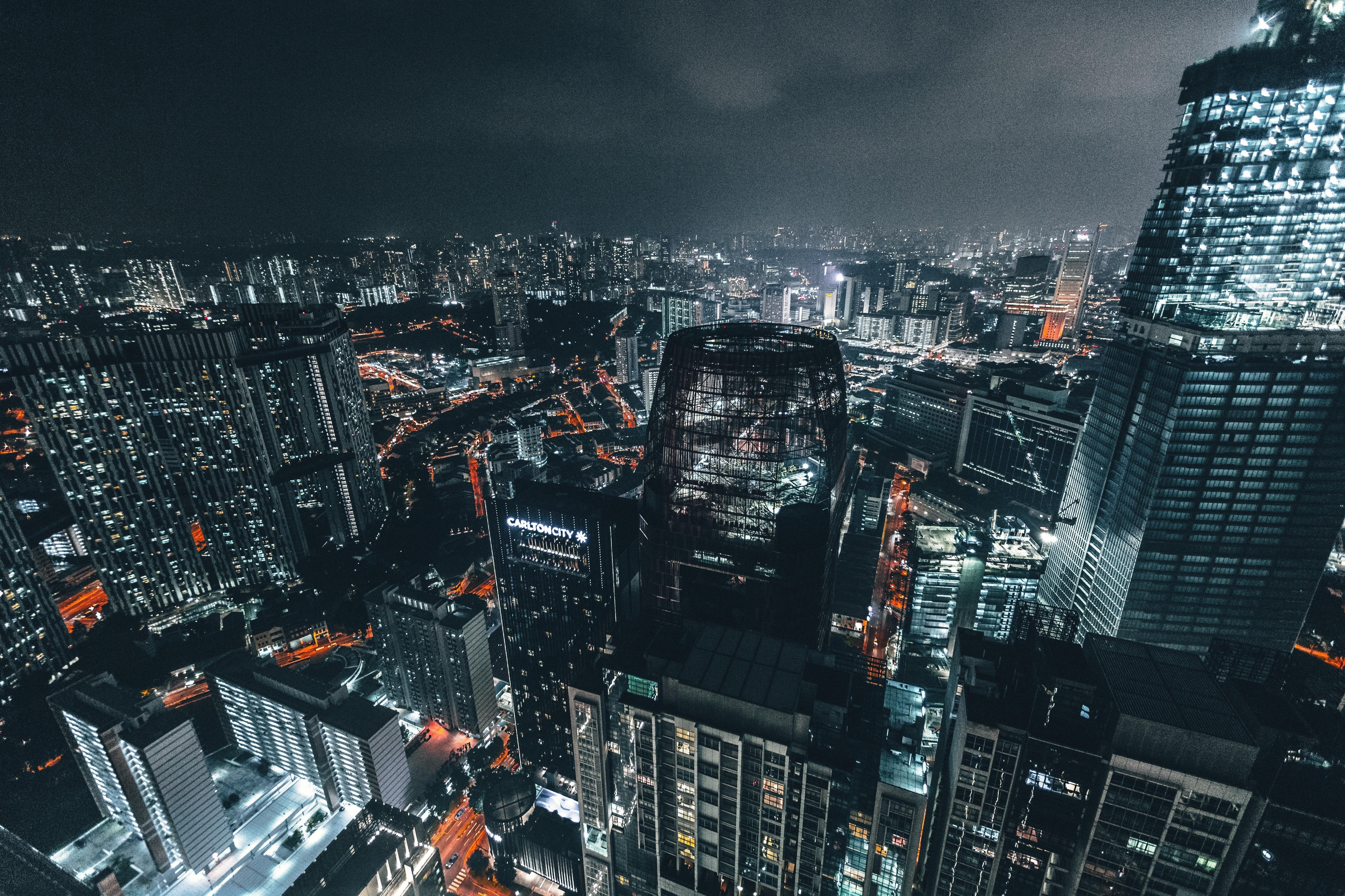 5154x3436 Skyscrapers, Night, Top view, City lights, Metropolis wallpaper