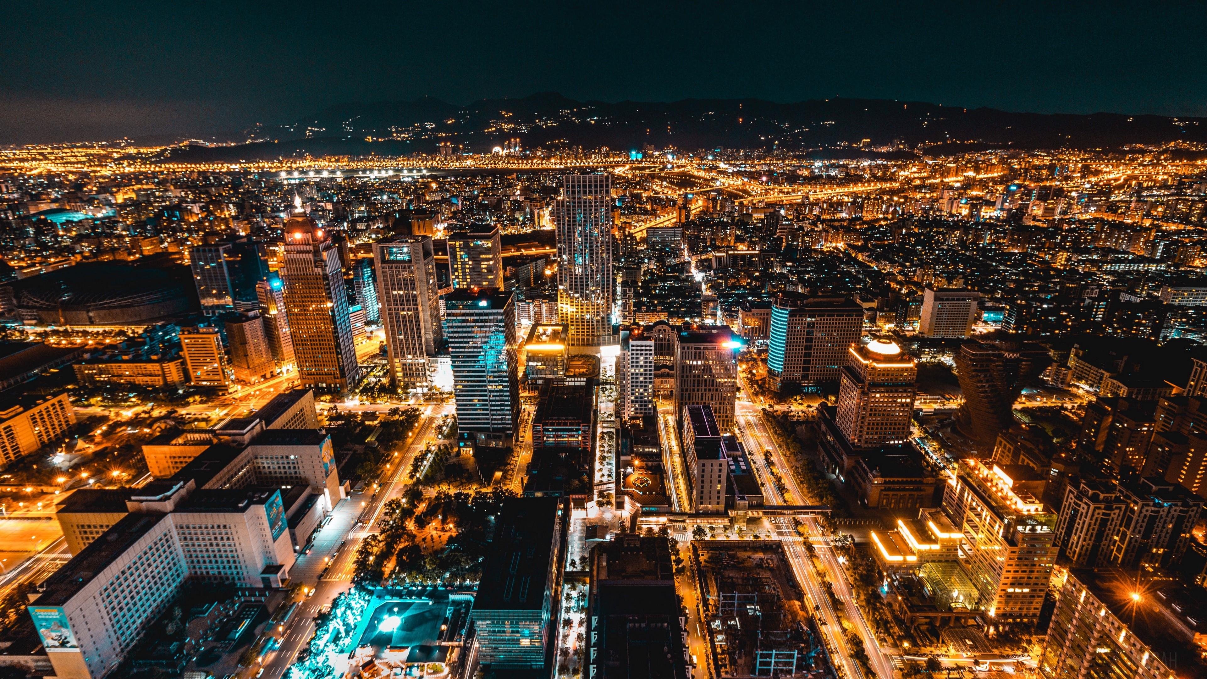3840x2160 taiwan, china, skyscrapers, night city 4k wallpaper HD Wallpaper