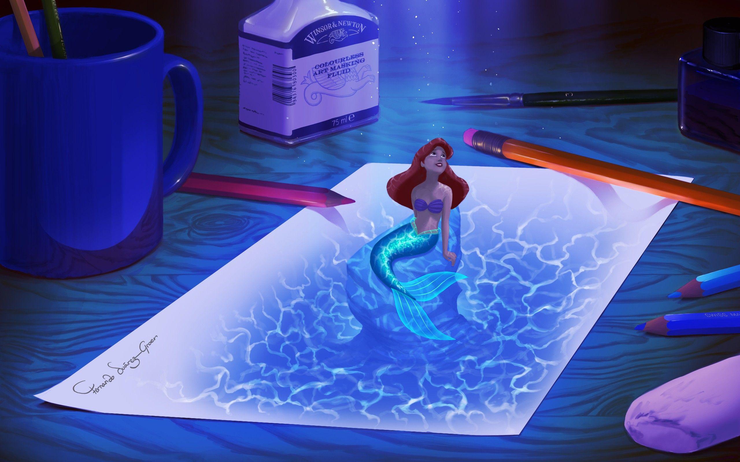 2560x1600 Little Mermaid Ariel Drawing Mermaid Paper wallpaperx1600