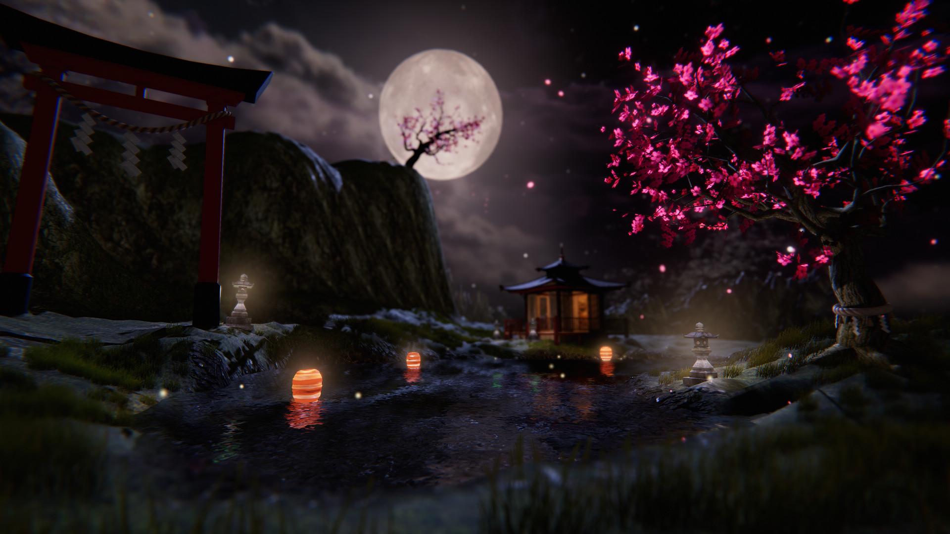 1920x1080 Moonlit Cherry Blossom, Rick Dao