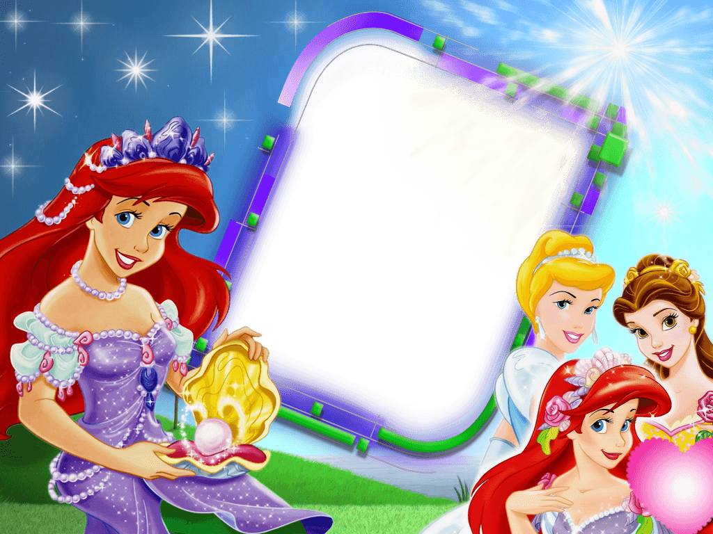 1024x768 Transparent Blue Kids Frame with Princesses and Ariel