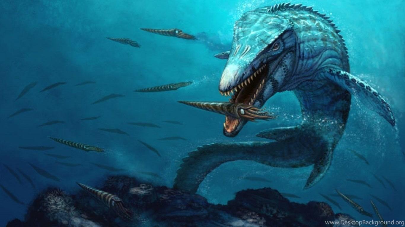 1366x768 Dinosaurs: Mosasaur Reef Water Fish Dinosaur Sea Background Image. Desktop Background