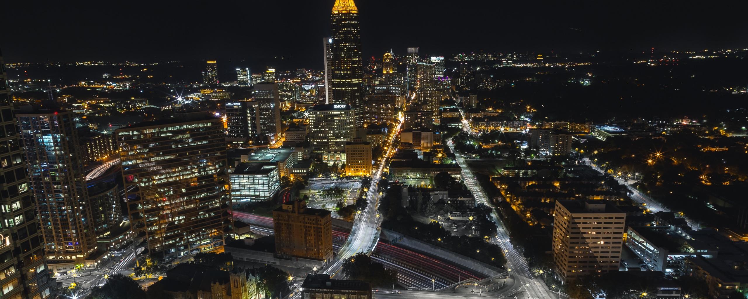 2560x1024 Wallpaper 4k atlanta, usa, night, buildings 4k Wallpaper