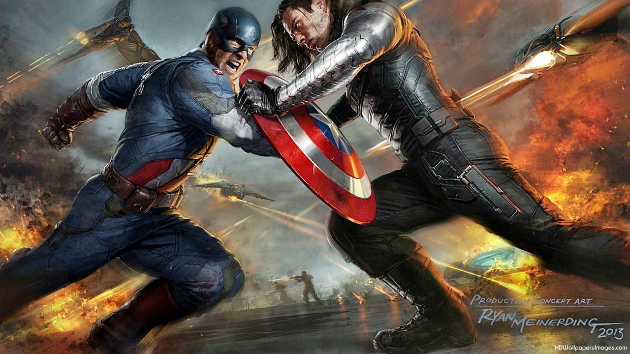 1280x720 Batman(Post Crisis) Vs Captain America, Hawkeye, Winter Soldier(MCU)