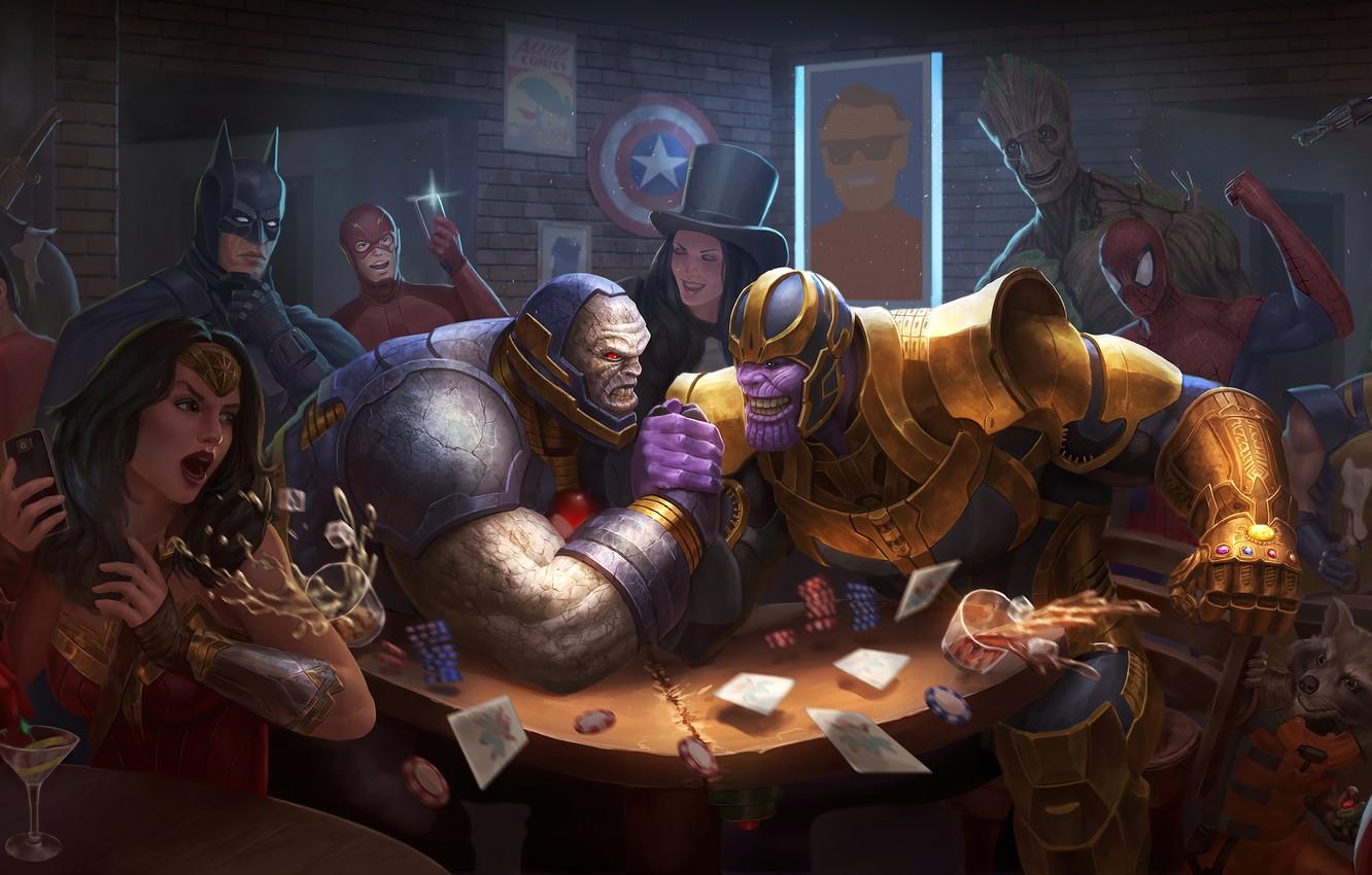 1332x850 Wallpaper batman, game, bar, power, captain america, hero, spider man, harley quinn, Black Widow, shield, the flash, powerful, strong, super hero, groot, rocket raccoon image for desktop, section фильмы