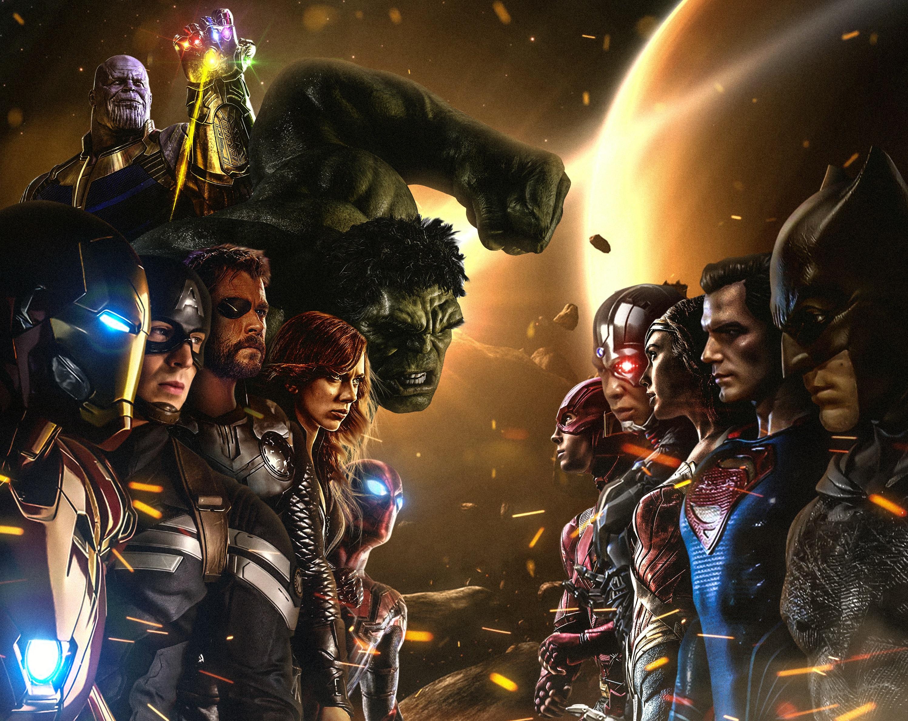 2995x2377 Natasha Romanoff, Spider Man, Hulk, Iron Man, Captain America, Thor, Flash, Cyborg (DC Comics), Black Widow, Superman, Thanos, Batman, Wonder Woman Wallpaper. Mocah HD Wallpaper