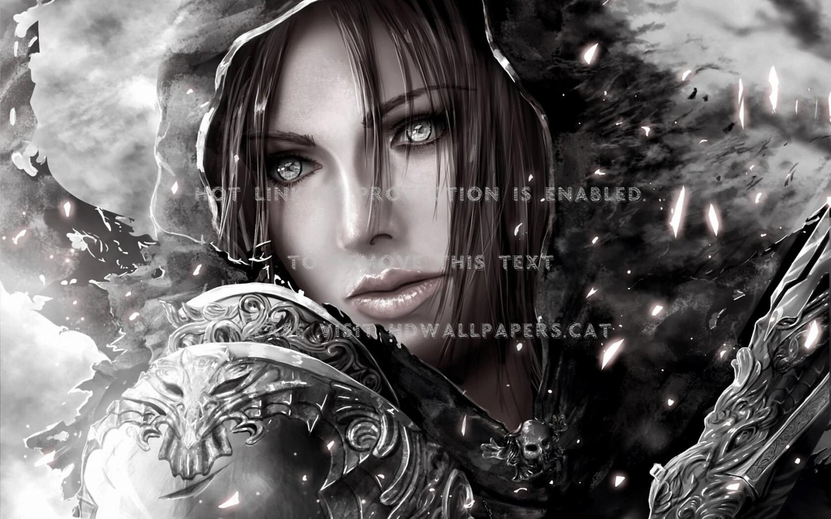 1680x1050 Demon Hunter Art White Woman Black Girl 3 Black And White