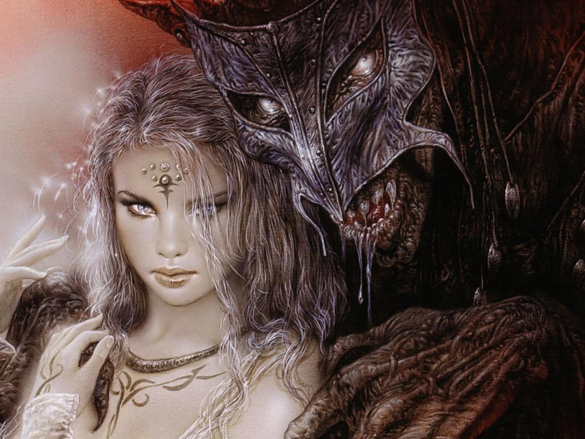 1920x1440 Luis Royo Fantasy Dark Horror Demon Women Art Mask Monster Gothic Warrior 2560x1600 :
