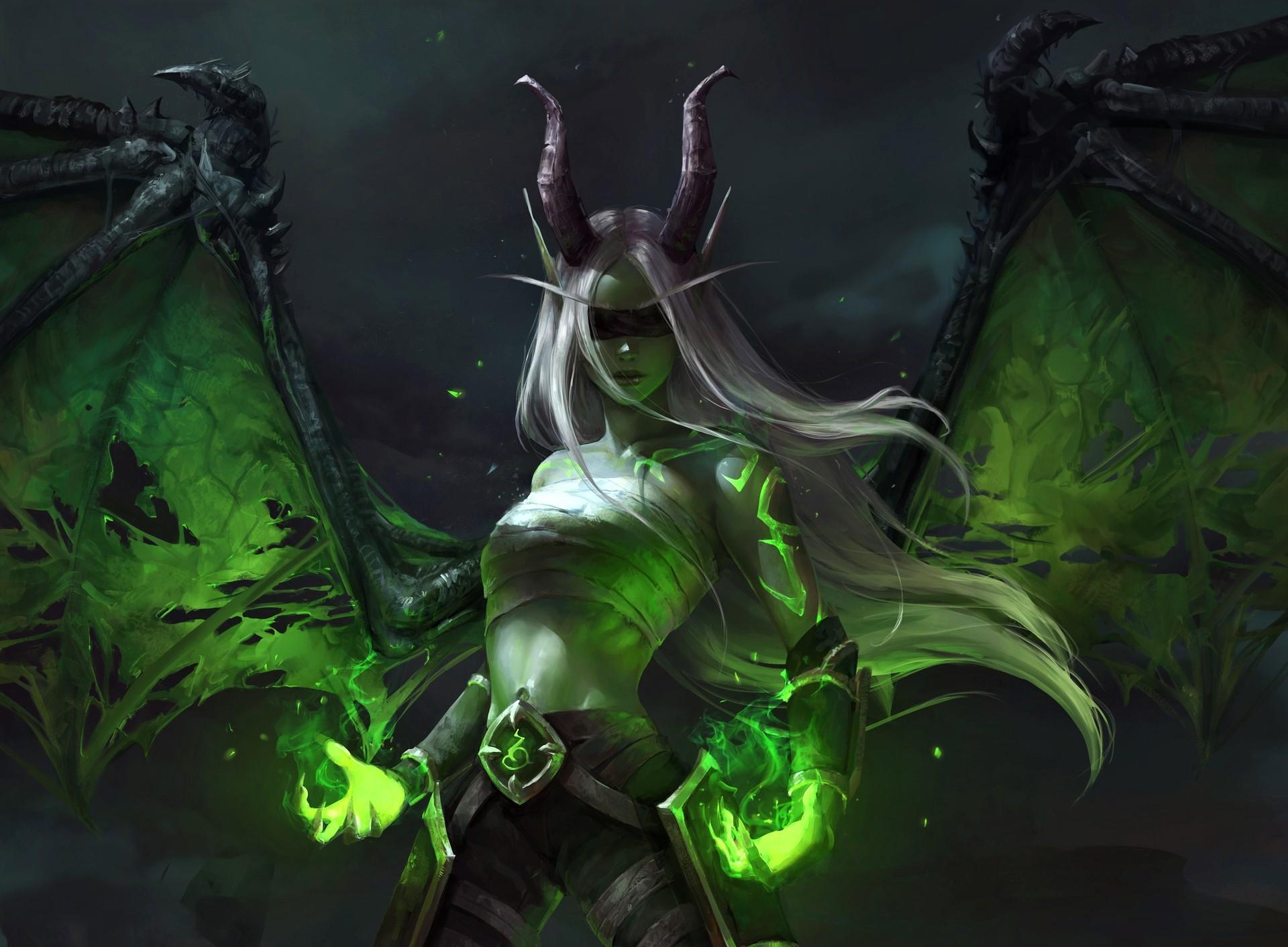 1920x1412 Demon Girl Horns White Hair Wings Woman Wallpaper:1920x1412