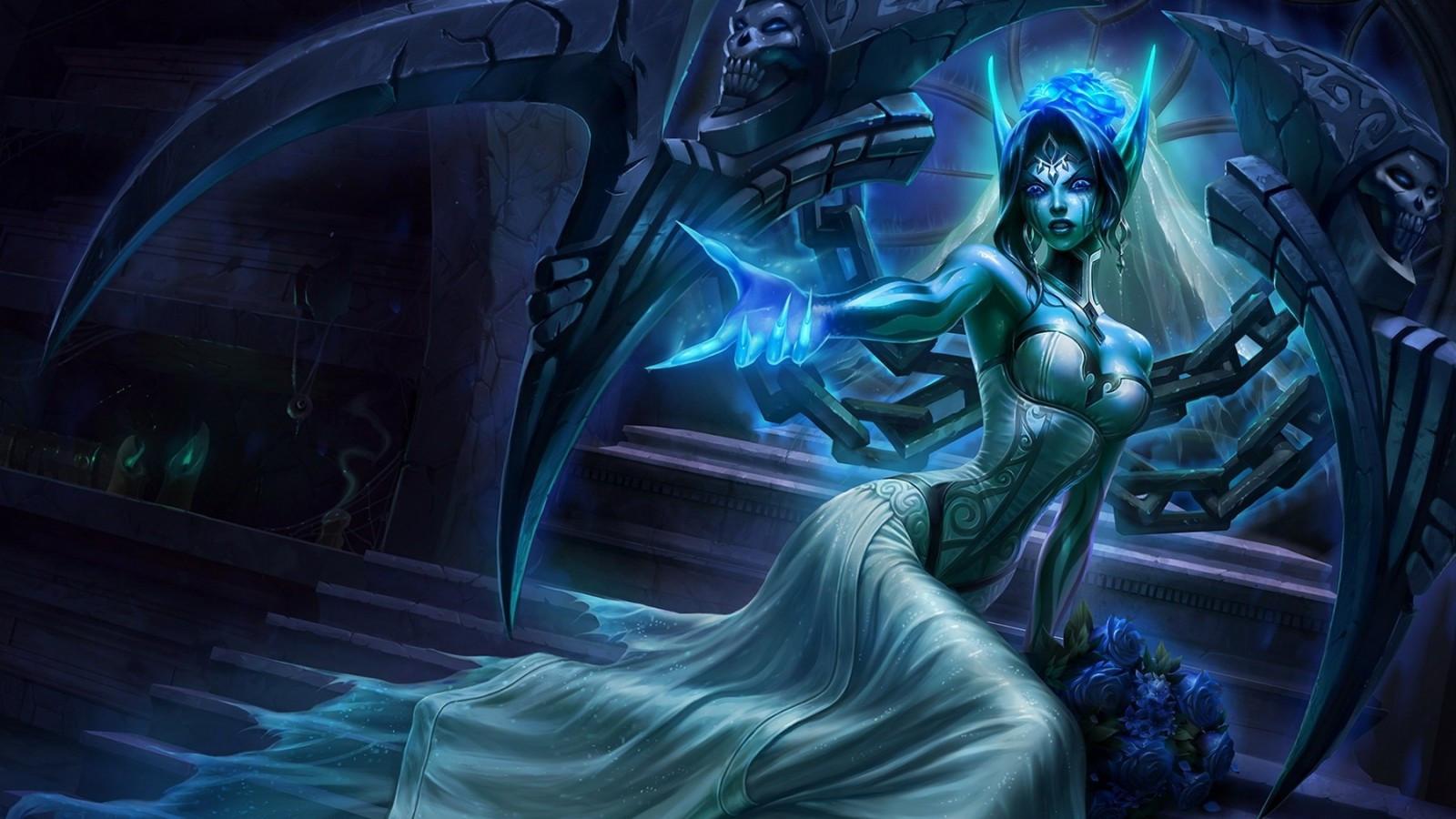 1600x900 Download 1600x900 Fantasy Women, Demon, Weapon, White Dress, Flowers, Chain Wallpaper