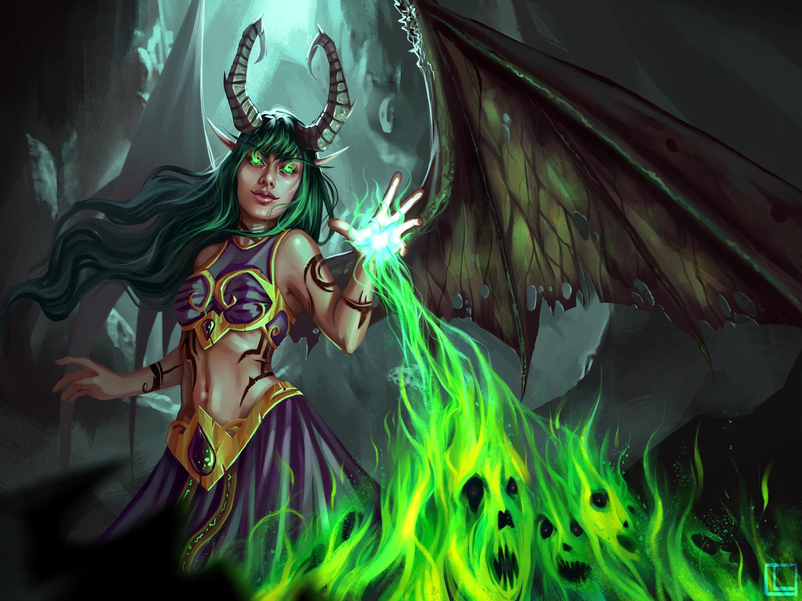 1600x1200 Female Demon Hunter Art Wow