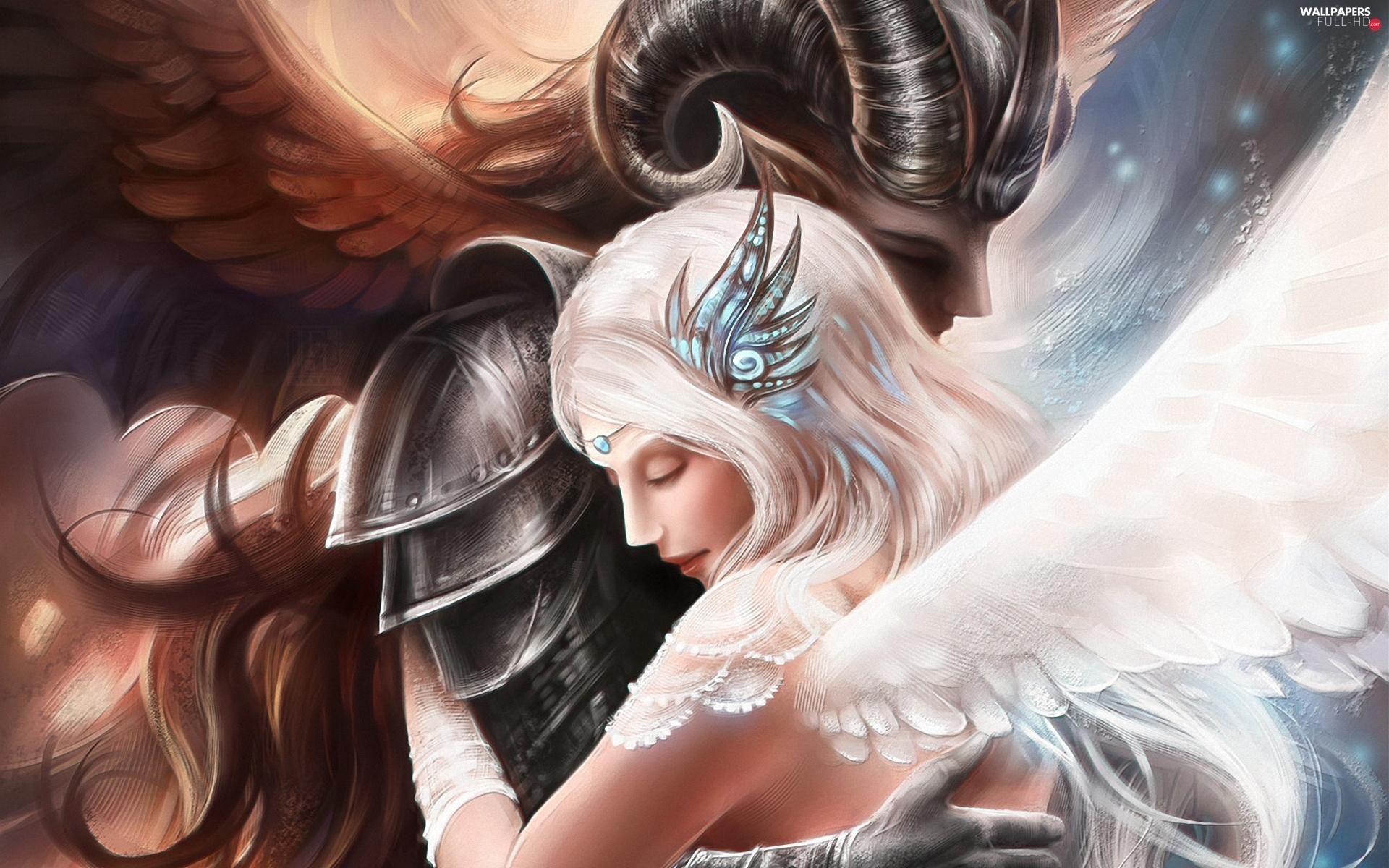 1920x1200 demon, angel, Women, a man HD Wallpaper: 1920x1200