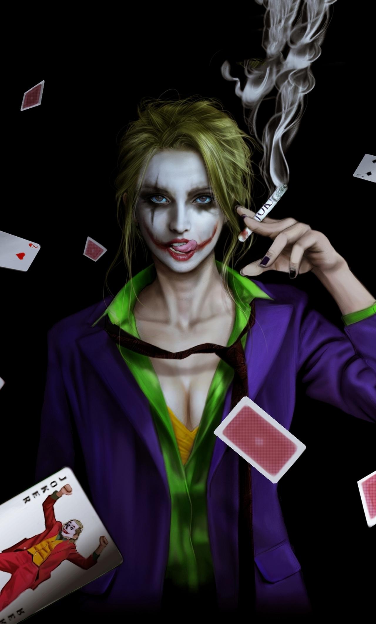 1280x2120 Download 1280x2120 wallpaper joker girl, smoking, cards, art, iphone 6 plus, 1280x2120 HD image, background, 24477