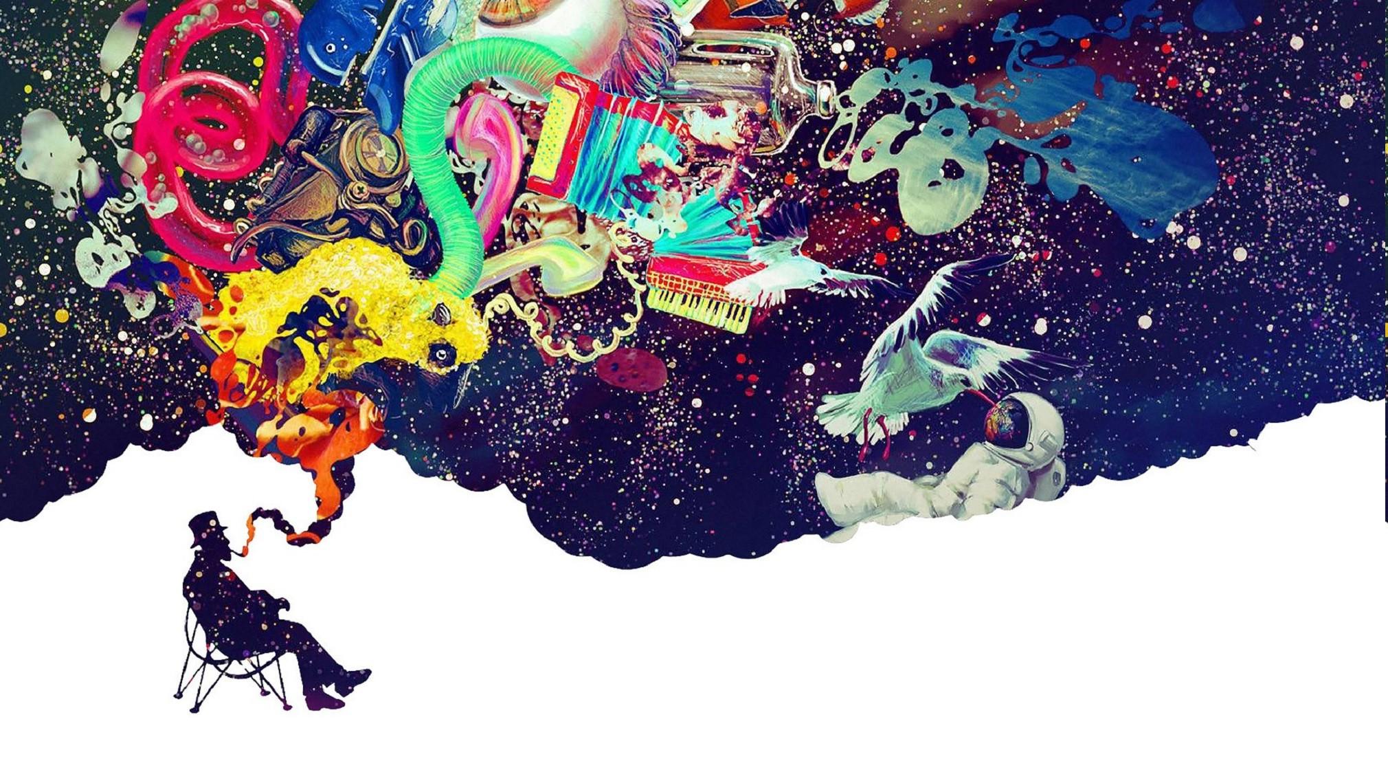 2020x1136 artwork, Fantasy Art, Concept Art, Stars, Astronaut, Smoking Wallpaper HD / Desktop and Mobile Background