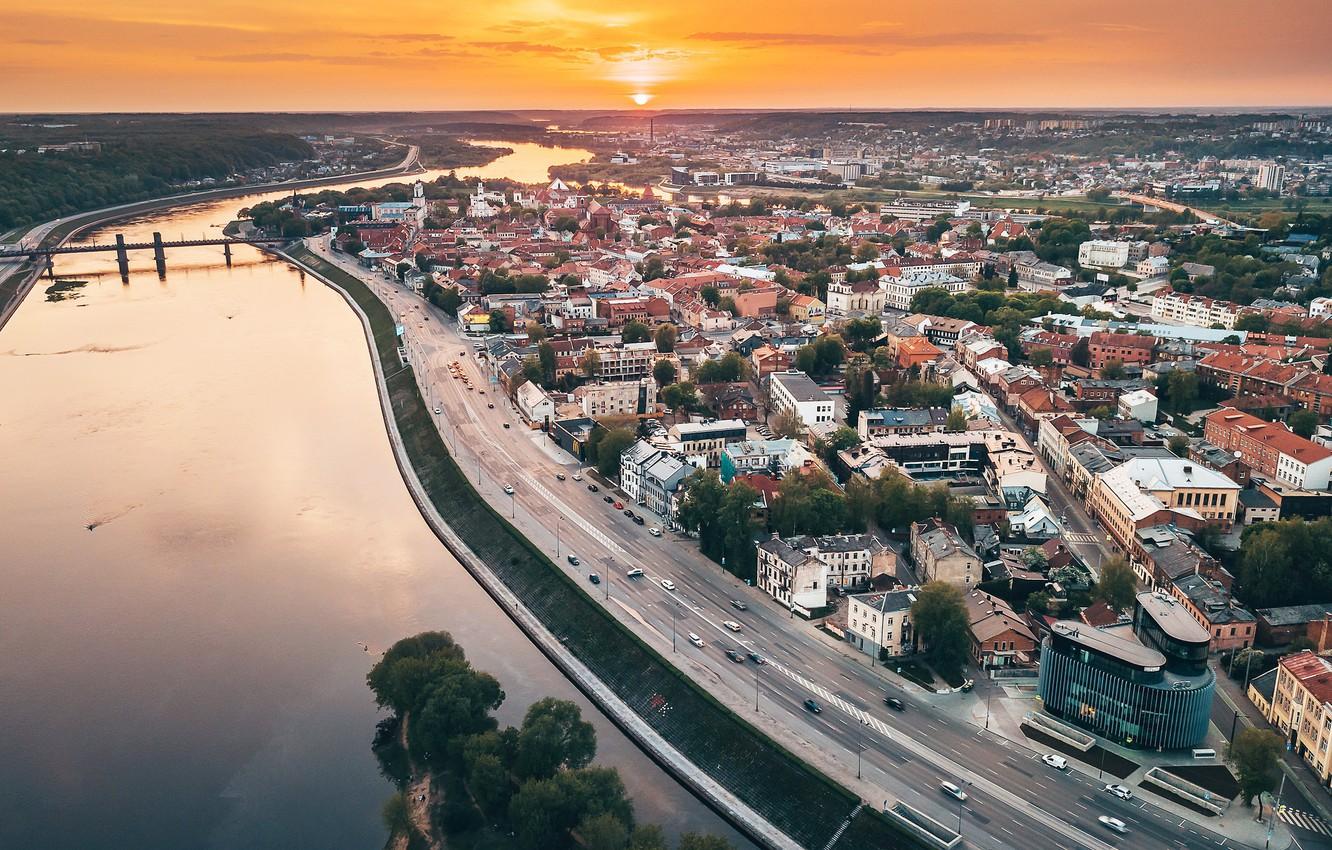 1332x850 Wallpaper sunset, the city, Lithuania, Kaunas image for desktop, section город