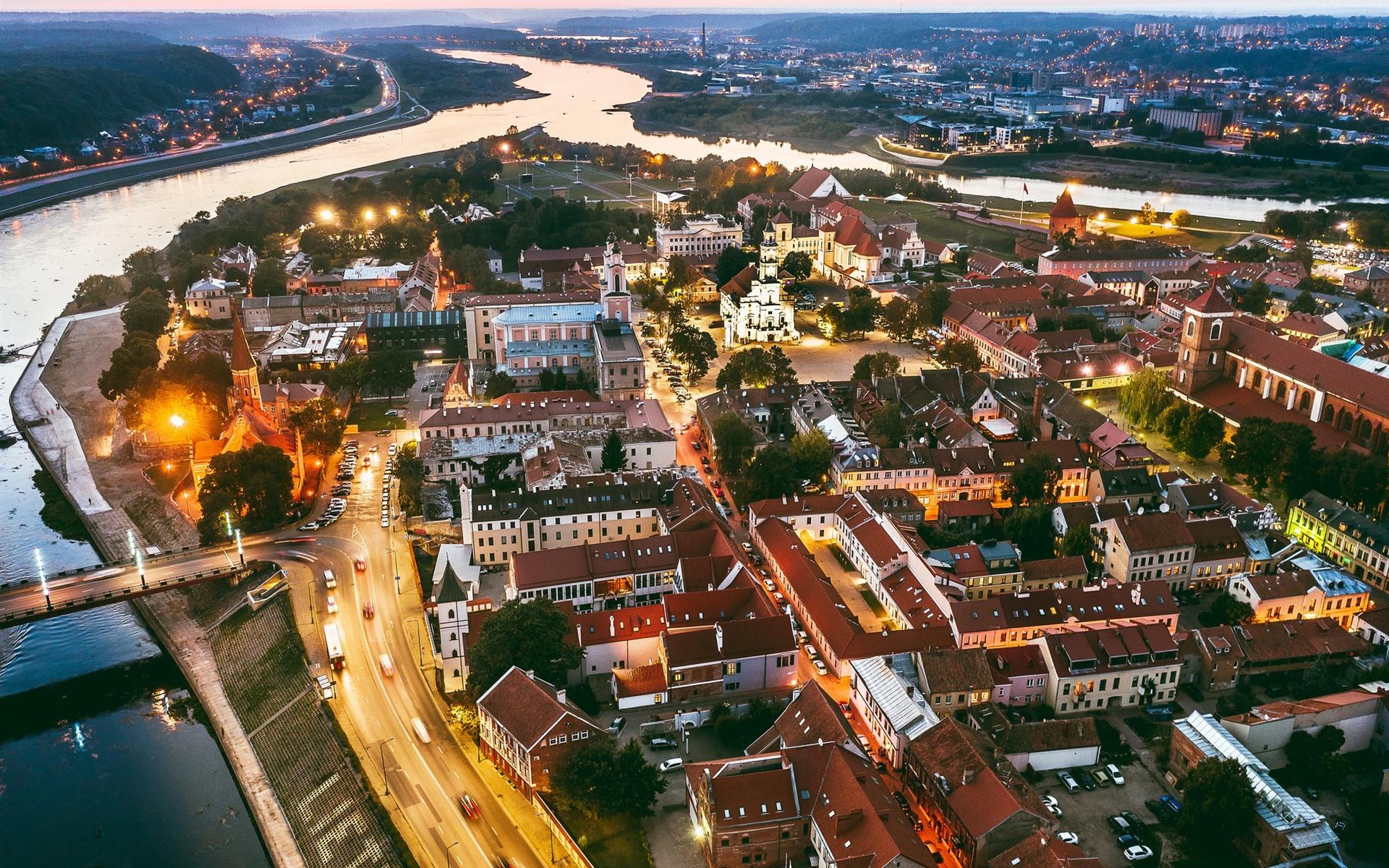 1920x1200 Wallpaper Lithuania, Kaunas, city at night 1920x1200 HD Picture, Image