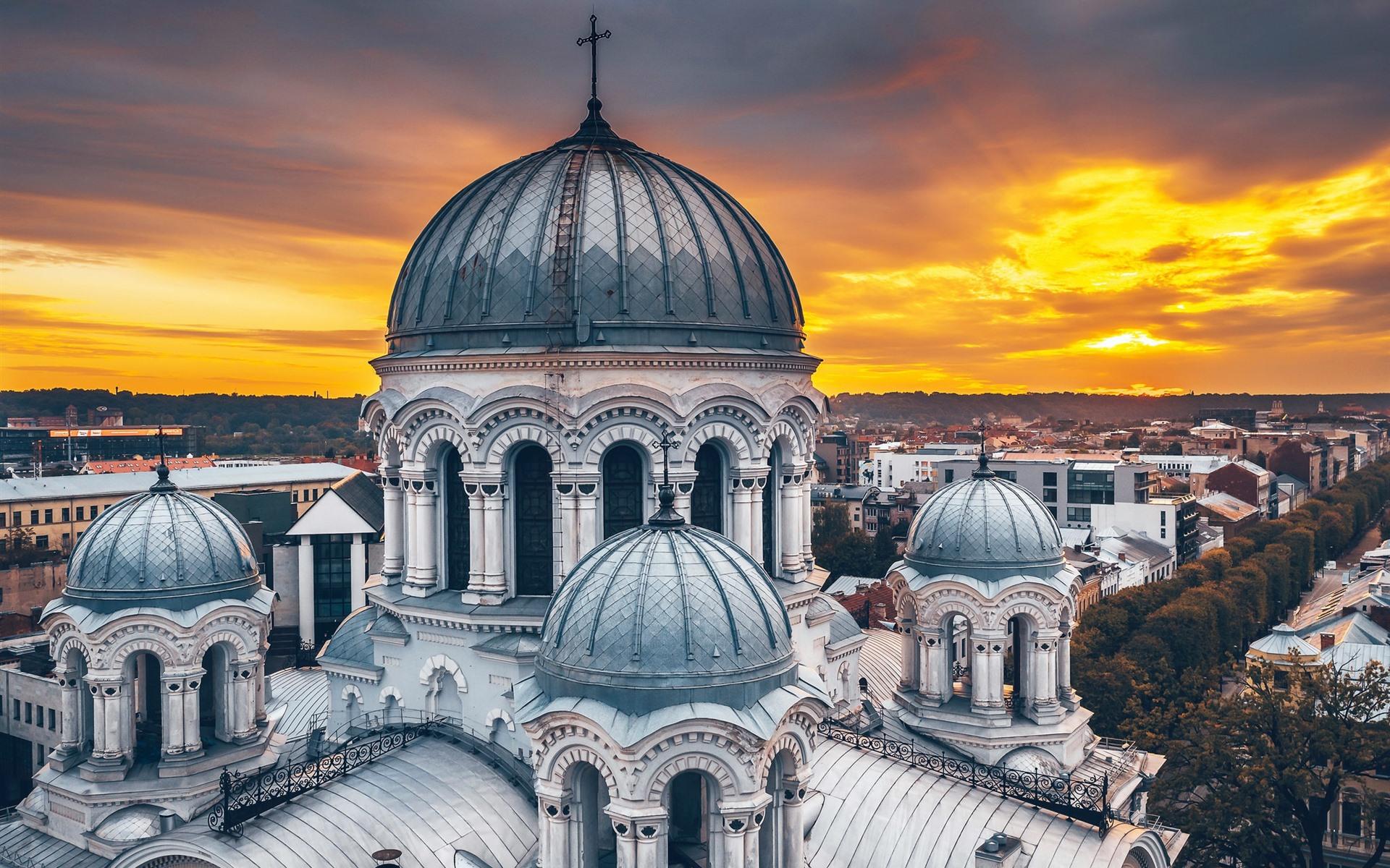 1920x1200 Wallpaper Lithuania, Kaunas, cathedral, city, dusk 1920x1200 HD Picture, Image