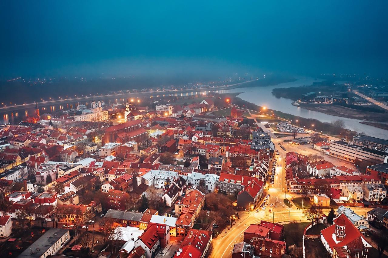 1280x853 Desktop Wallpaper Cities Lithuania Kaunas Evening Houses From above