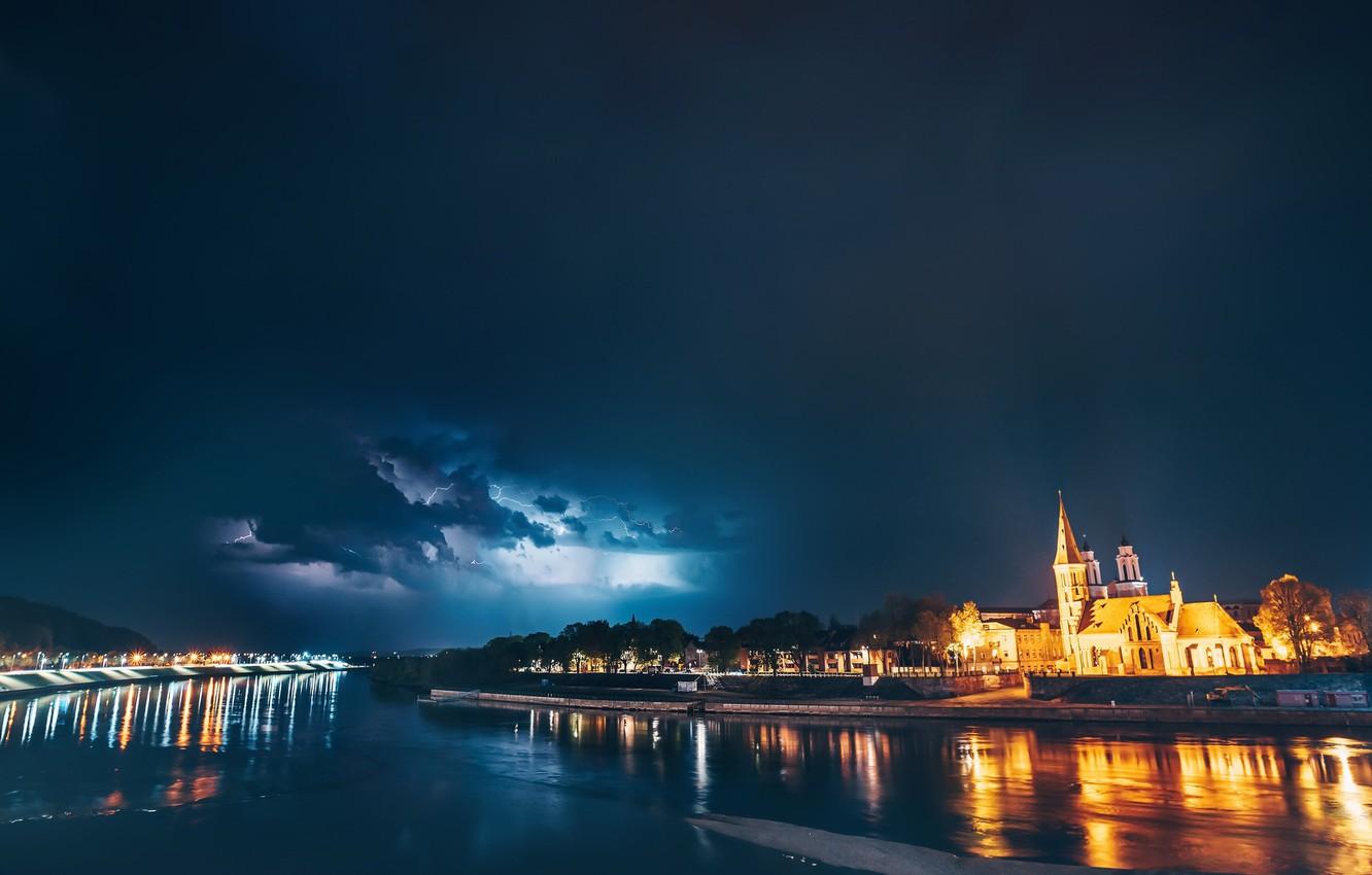 1332x850 Wallpaper night, the city, Lithuania, Kaunas image for desktop, section город