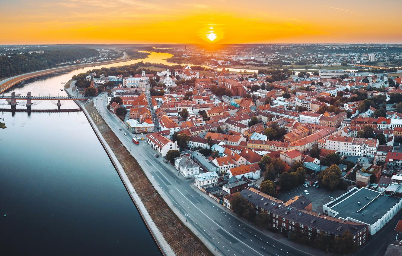 1332x850 Wallpaper sunset, the city, Lithuania, Kaunas image for desktop, section город