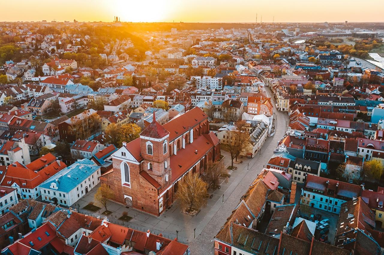 1280x852 image Lithuania Kaunas old town sunrise and sunset From above