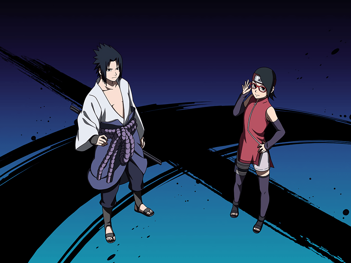 1443x1082 Sarada and Shippuden Sasuke Stand Wallpaper (NARUTO X BORUTO Ninja Tribes)