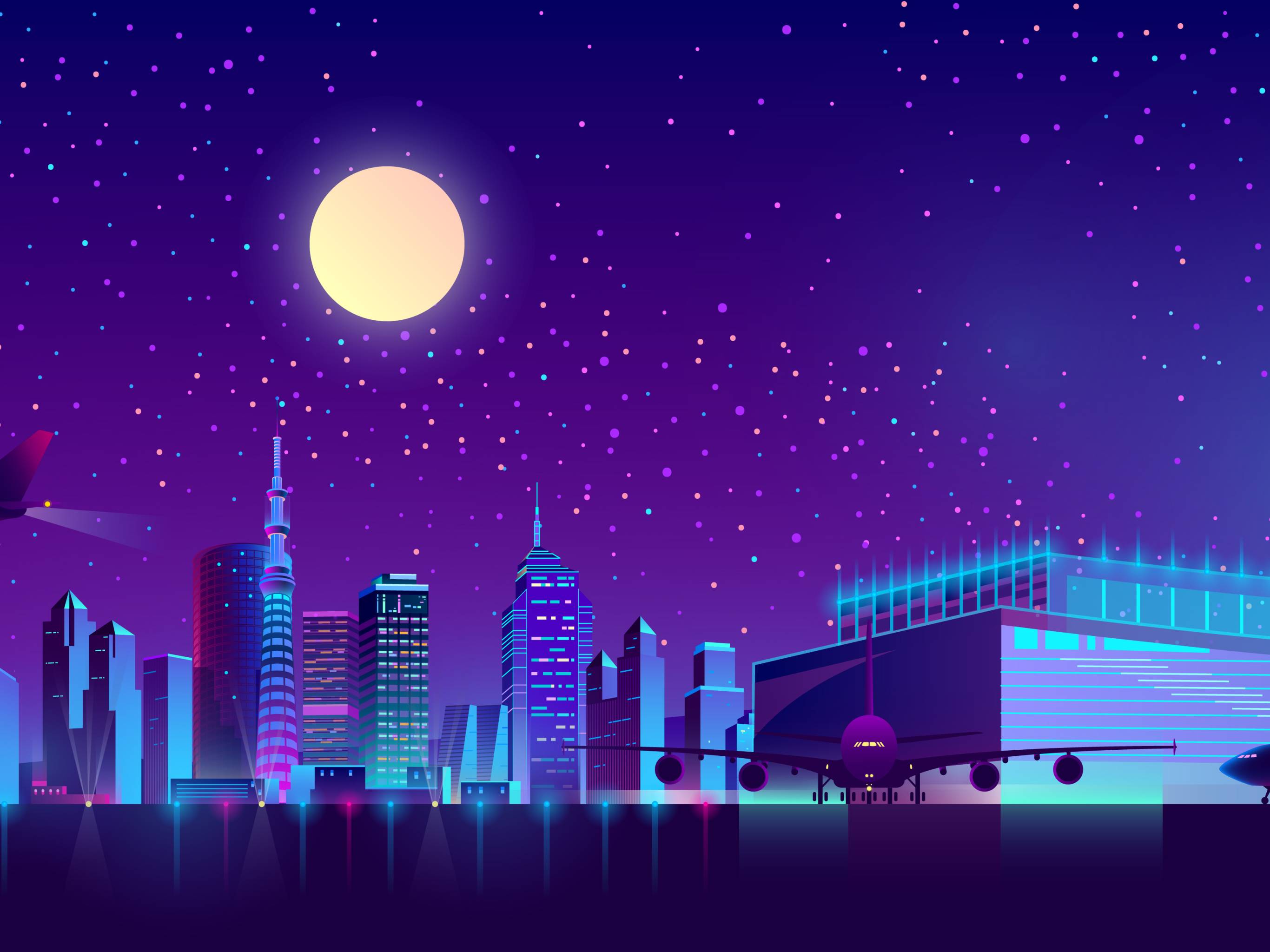 2732x2048 Airport Night Illustration 2732x2048 Resolution Wallpaper, HD Artist 4K Wallpaper, Image, Photo and Background