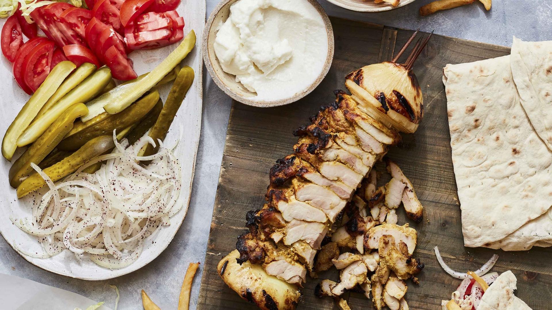 1920x1080 Yogurt Marinated Grilled Chicken Shawarma Recipe. Food Network Kitchen