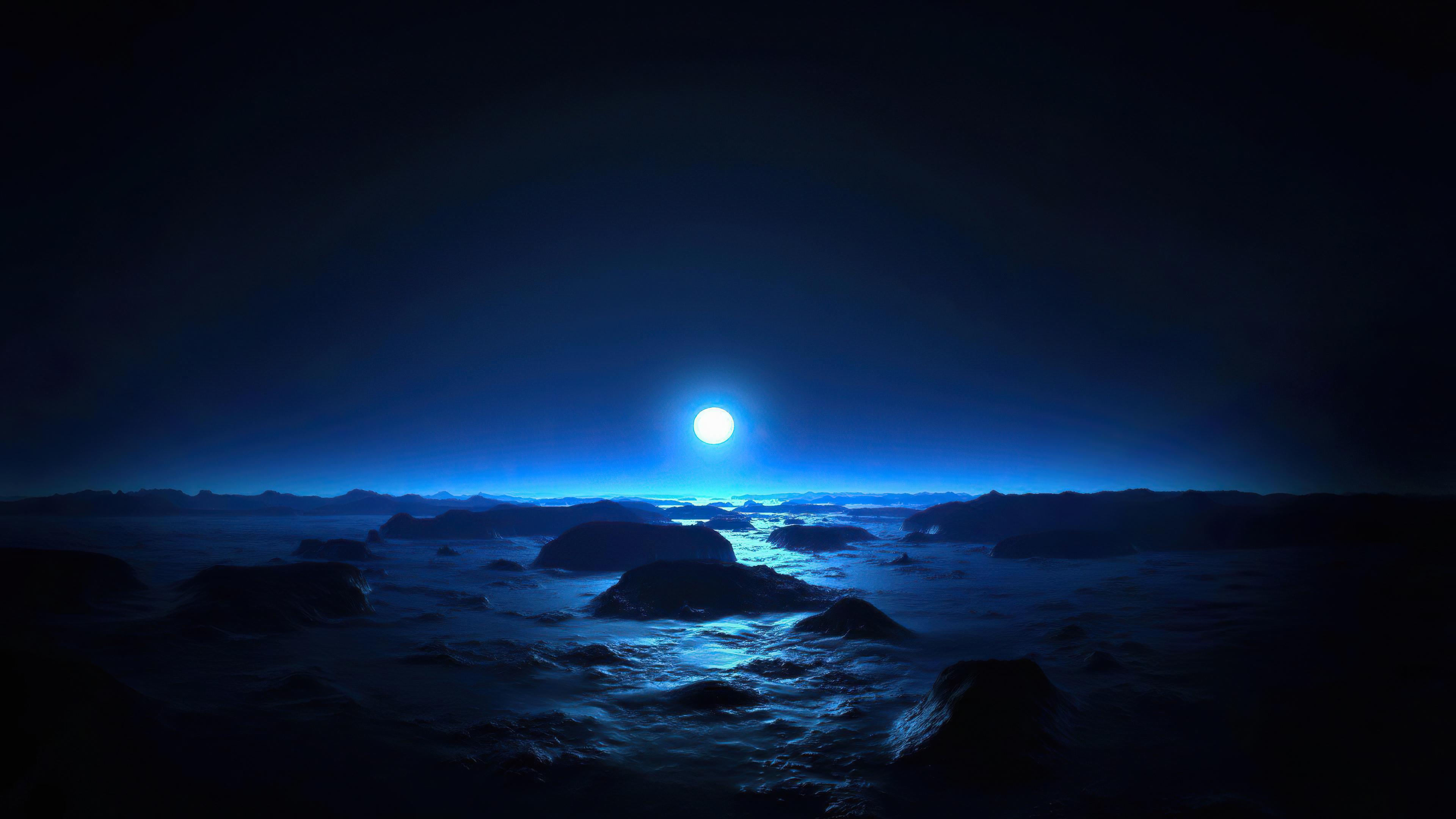 3840x2160 Ocean Dark Night Moon 4k, HD Artist, 4k Wallpaper, Image, Background, Photo and Picture