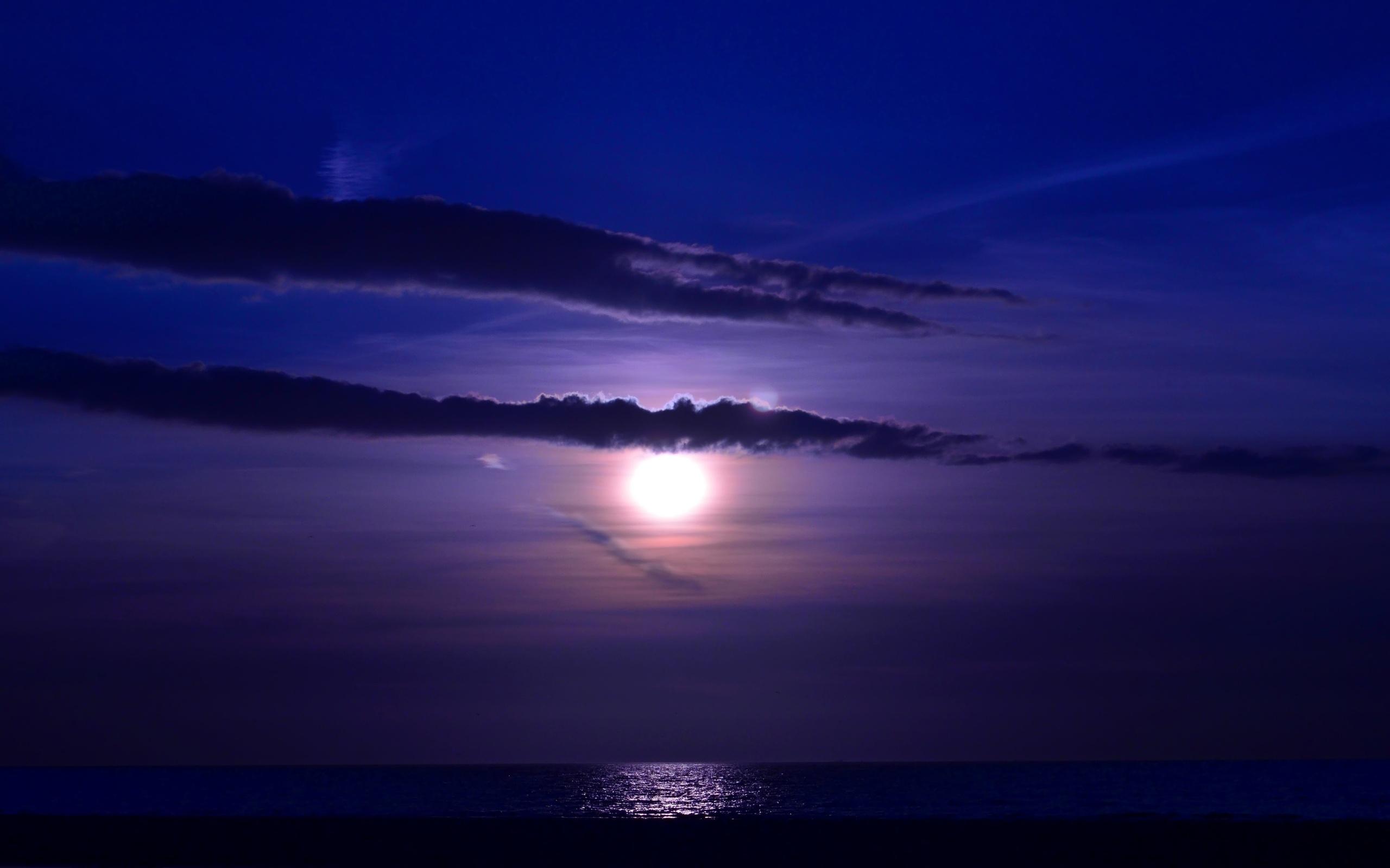 2560x1600 sea, Moon, Night, Clouds, Waves, Ocean, Mood, Reflection Wallpaper HD / Desktop and Mobile Background