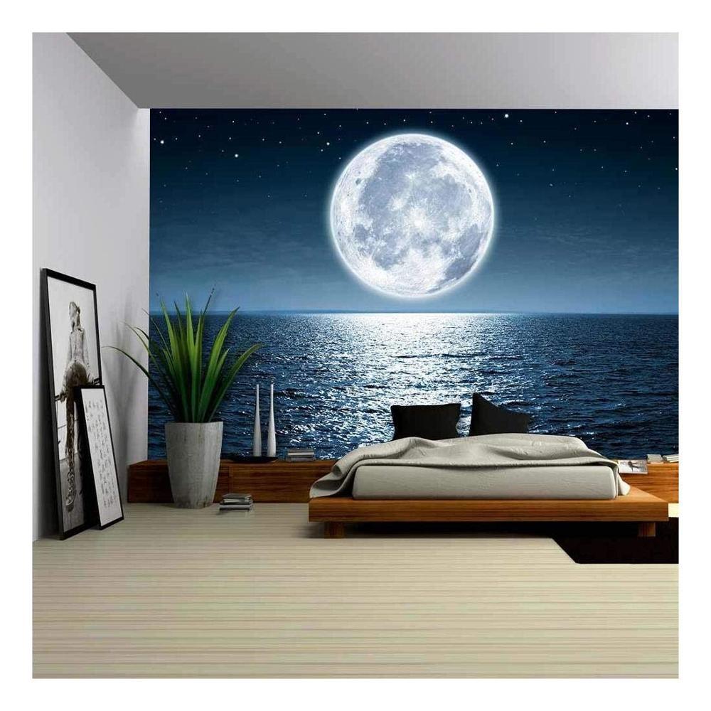 1000x1000 Large 3D Wall Stickers Sea Moon Wallpaper Vinyl Art Wall Mural Floor Decals Creative Design for Home Deco. Wall Stickers