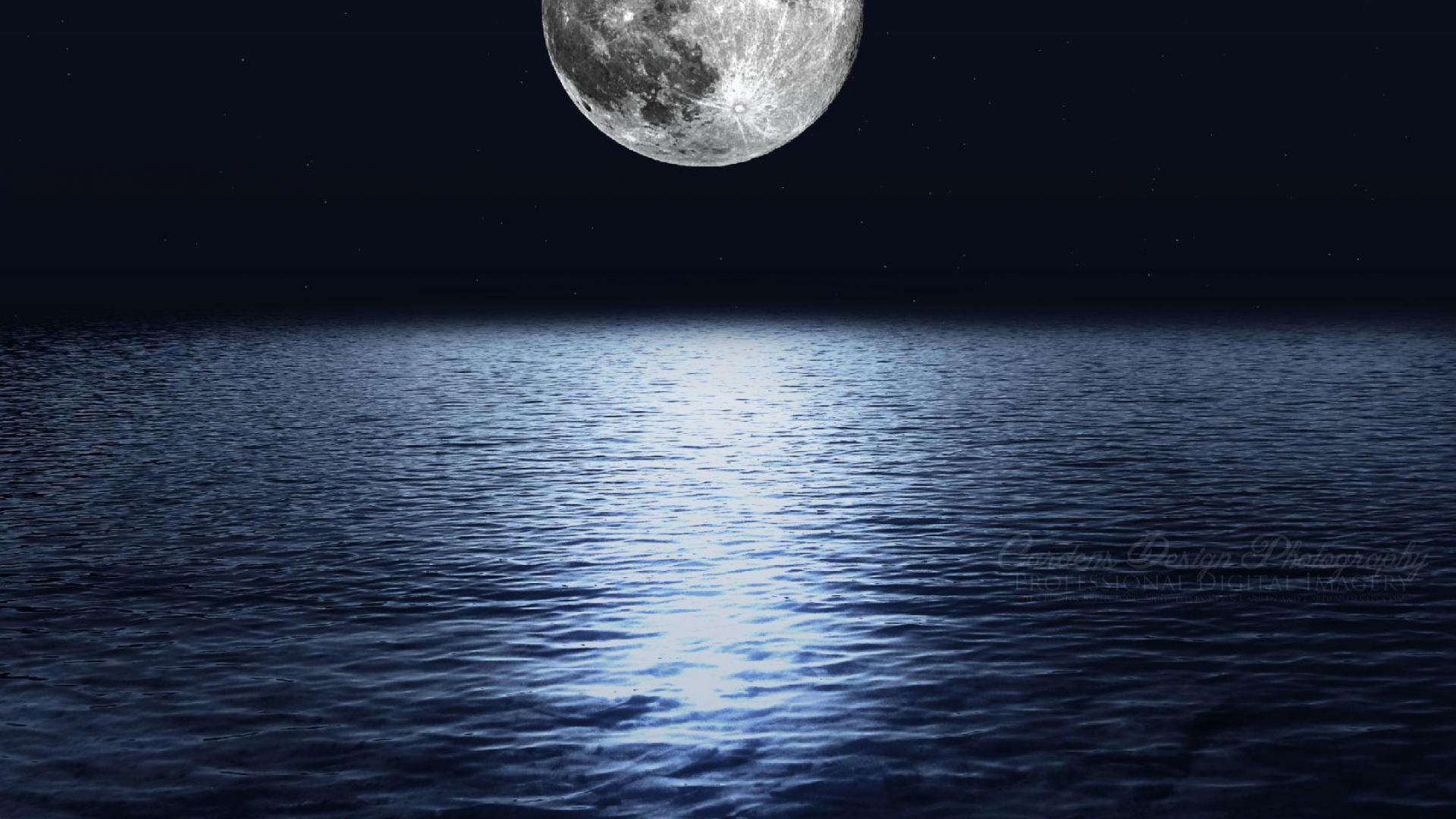 1920x1080 Full moon over the sea. background Rose Boyle, rec max