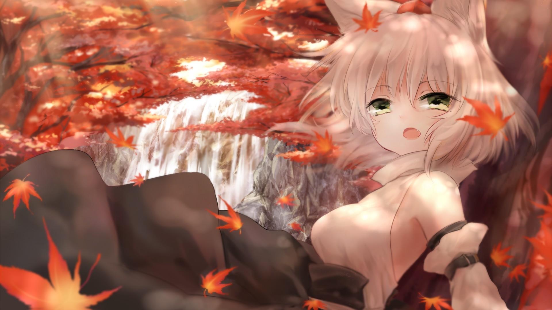 1920x1080 video games touhou leaves animal ears open mouth inubashiri momiji 1920x1080 wallpaper High Quality Wallpaper, High Definition Wallpaper