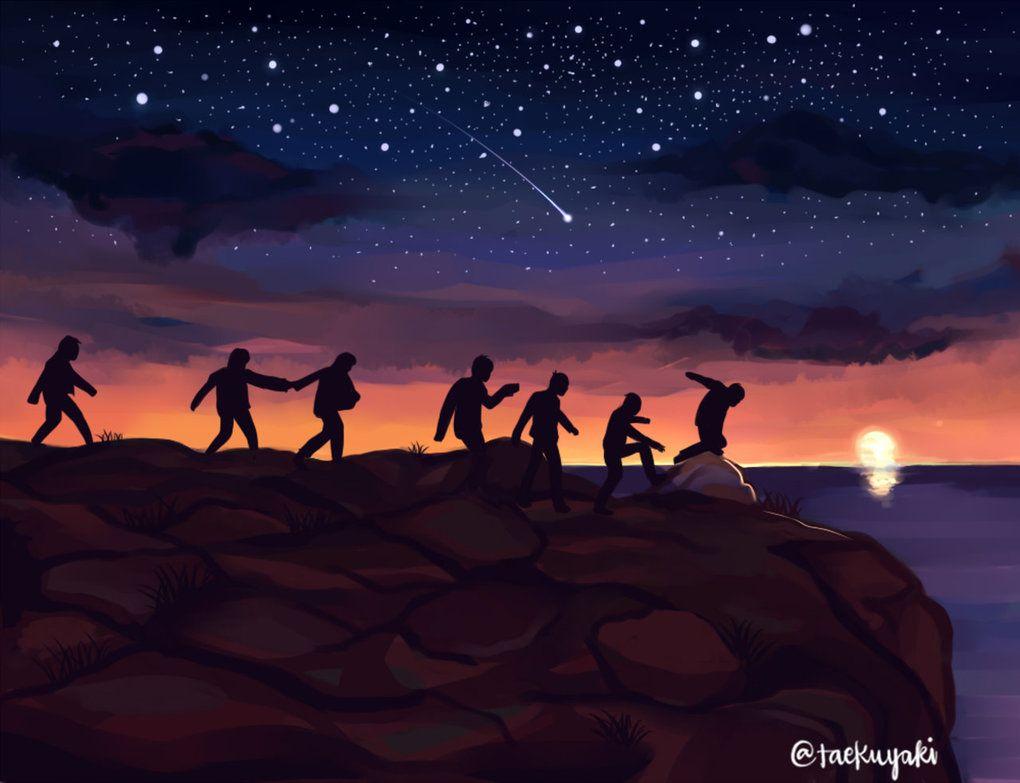 1020x783 BTS sunset by taekuyaki. Bts fanart, Bts wallpaper, Bts