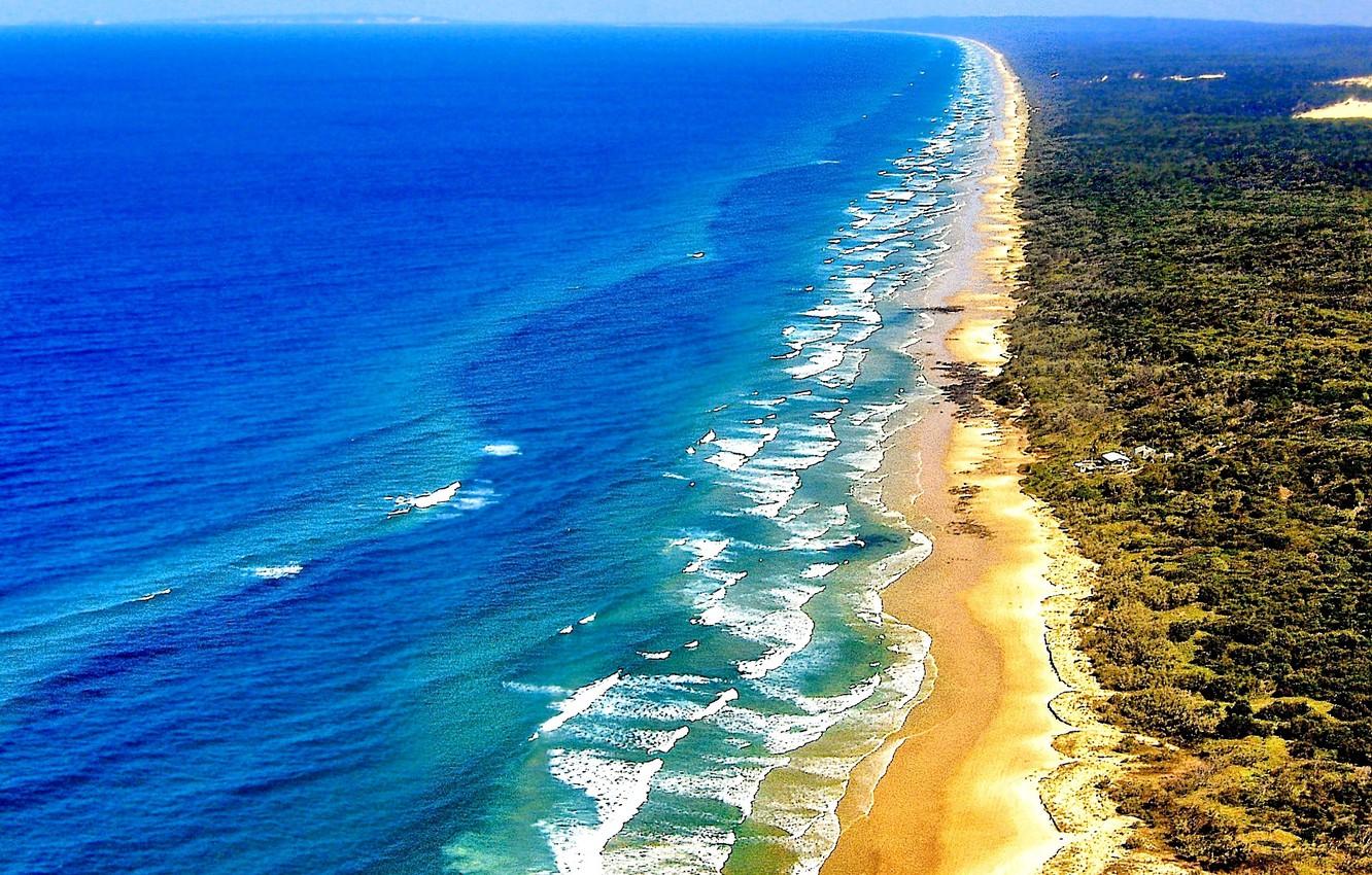 1332x850 Wallpaper sand, sea, wave, shore, vegetation, Australia, QLD, Fraser island image for desktop, section пейзажи