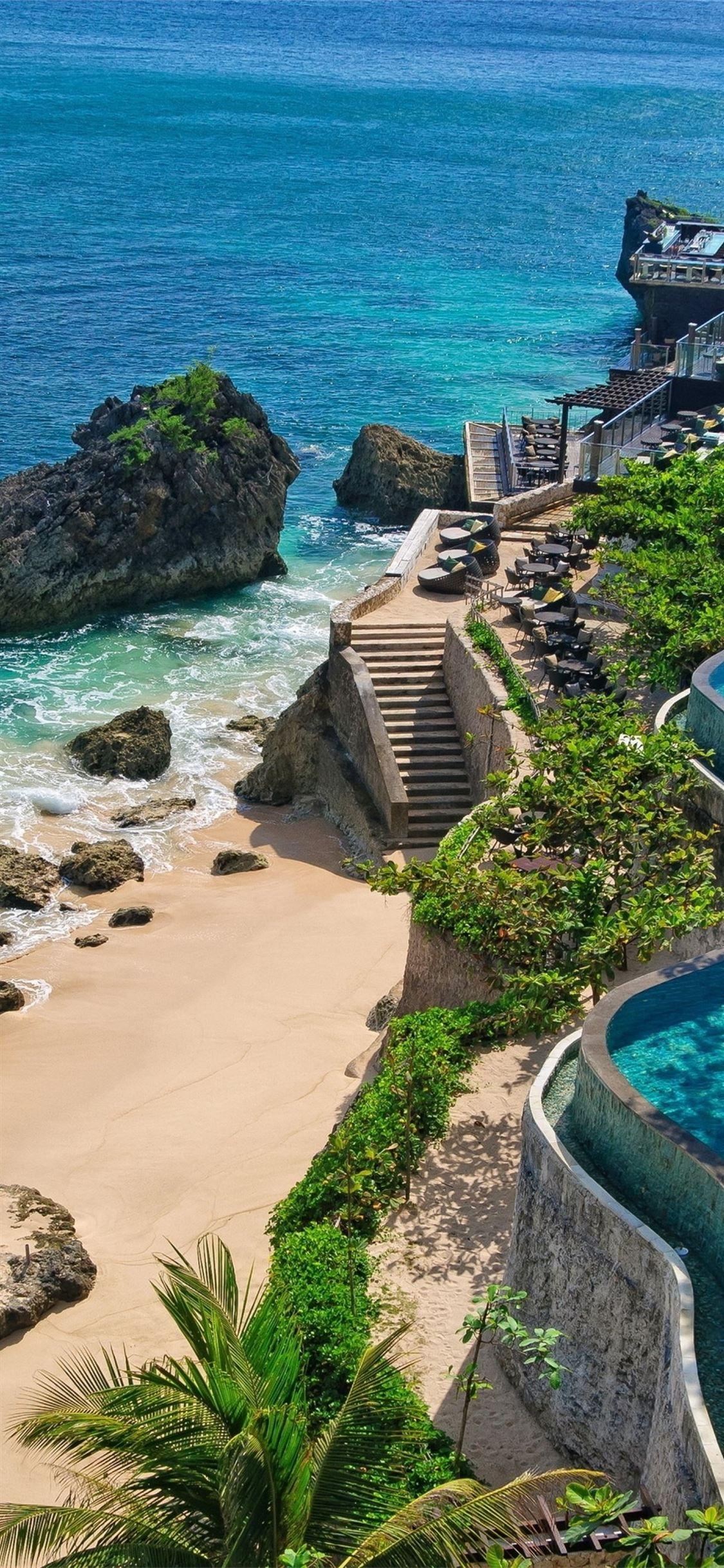 1125x2436 Indonesia Bali Pool Holiday Rocks iPhone X Wallpaper Free Download