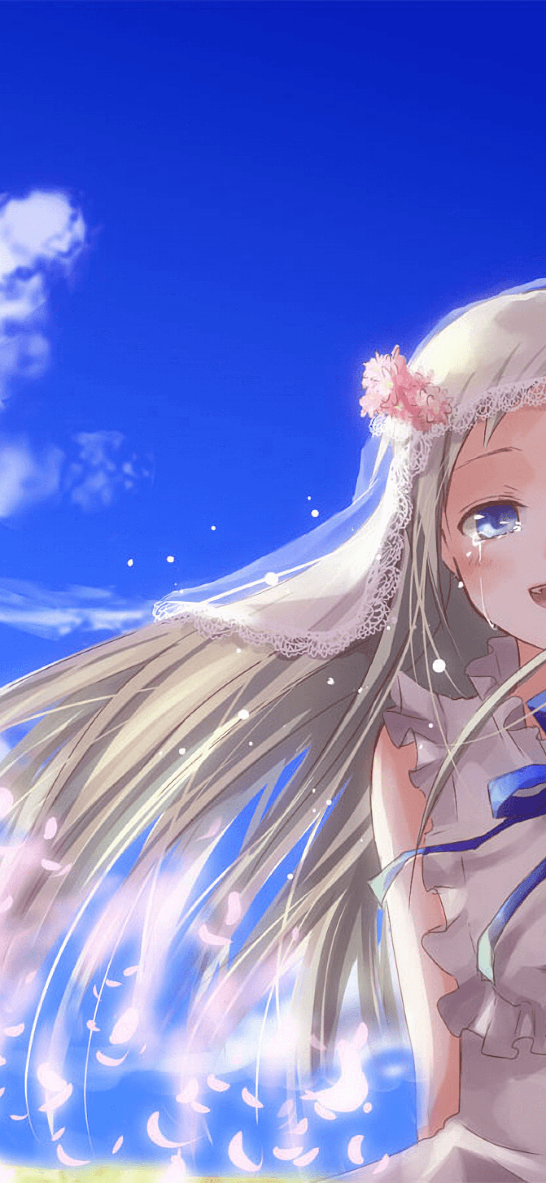 1125x2436 Download 1125x2436 Anohana, Menma, Tears, Leaves, Clouds, Sky