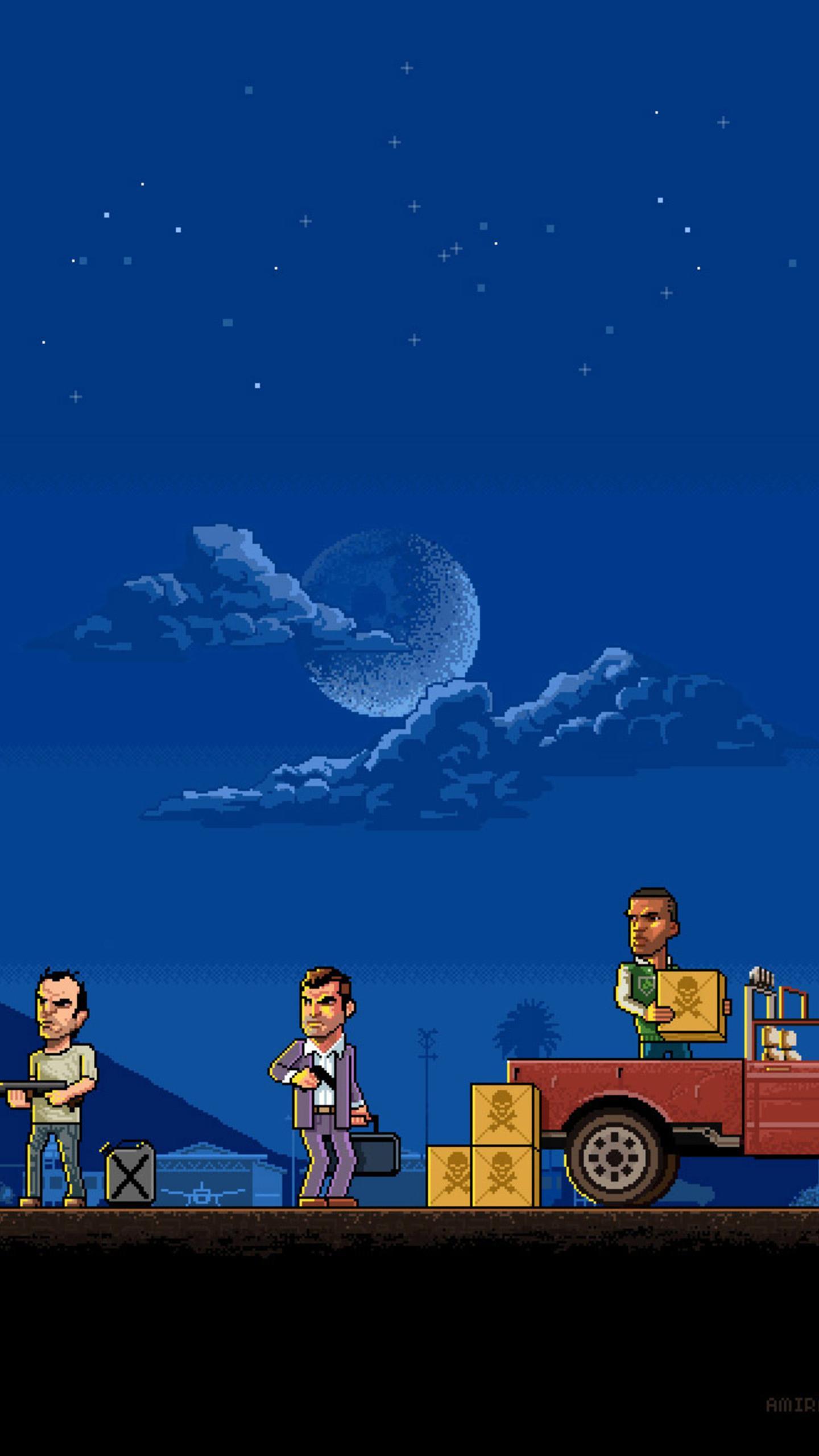 1440x2560 GTA 5 Pixel Art Wallpaper