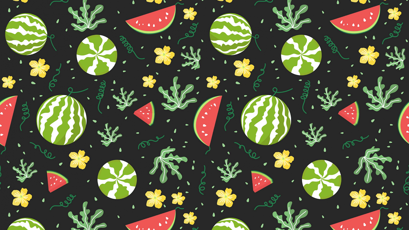 1366x768 Watermelons, Fruits, Pattern, Digital Art, Wallpaper Illustration HD